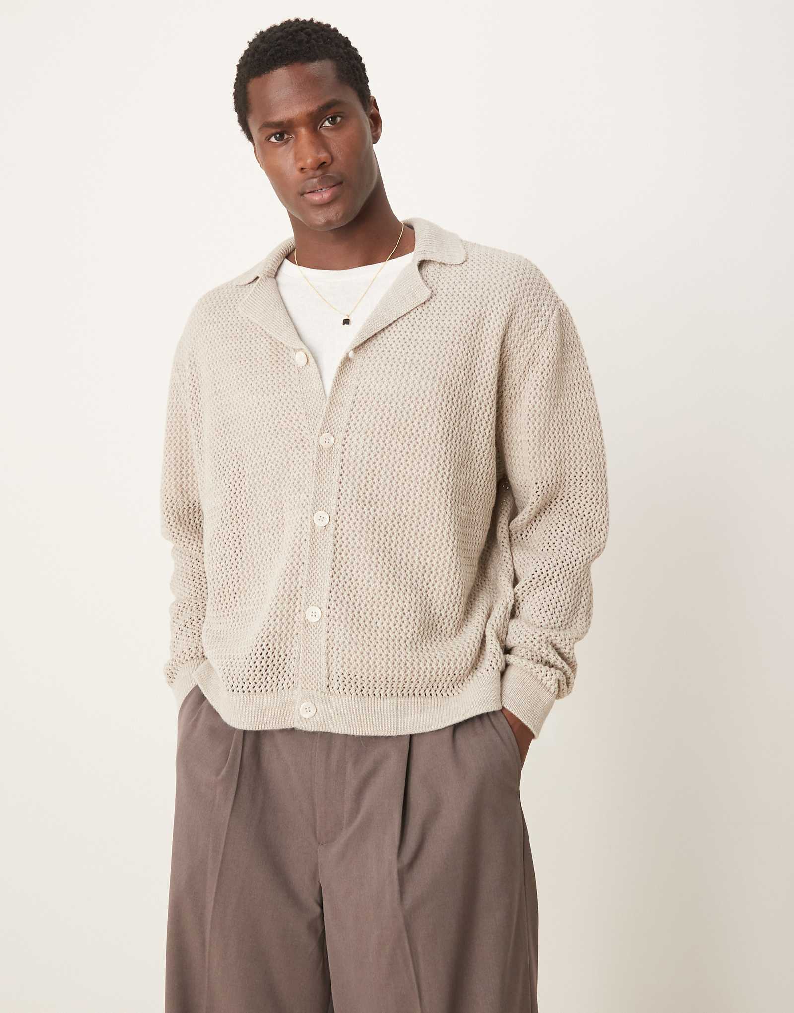 ДИЗАЙНЕРСКИЙ вязаный кардиган оверсайз с квадратным воротником-стойкой от ASOS белоснежного цвета 5090₽