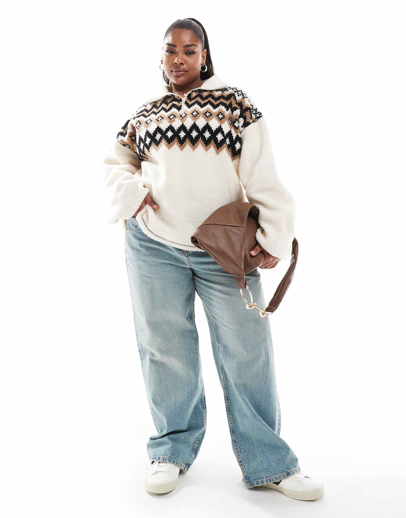 Толстовка ASOS DESIGN Curve borg с полупрозрачной молнией и дизайном fairisle 6590₽