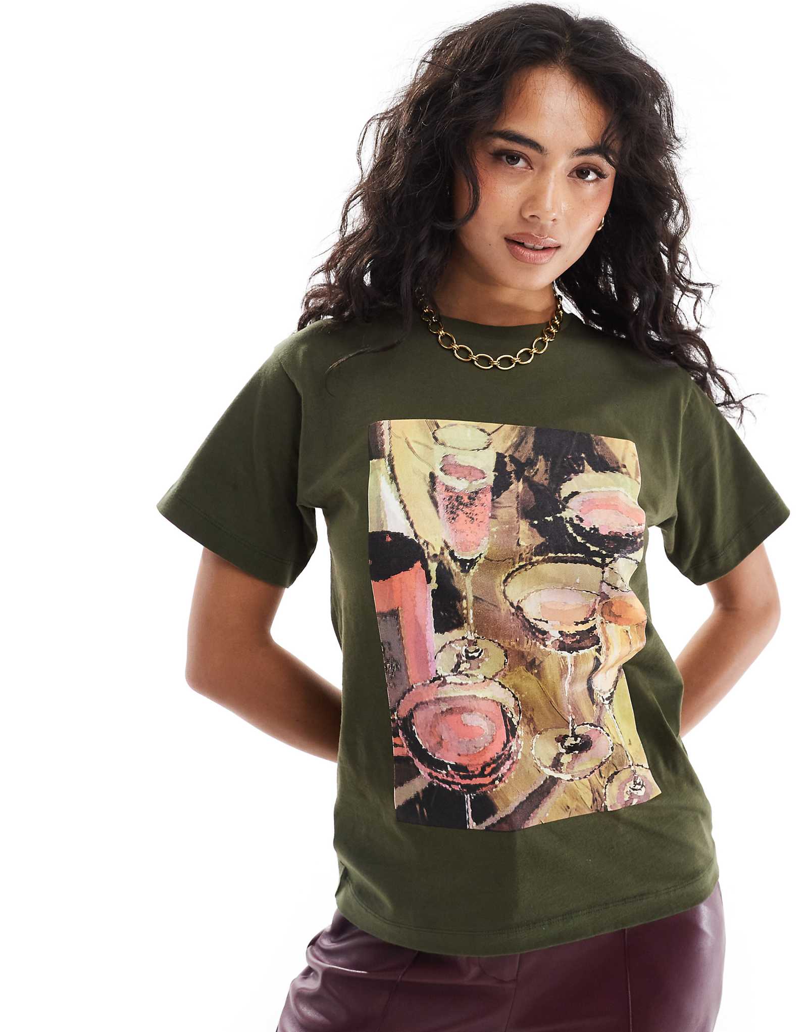 Облегающая футболка ASOS DESIGN с изображением вина цвета хаки 3090₽