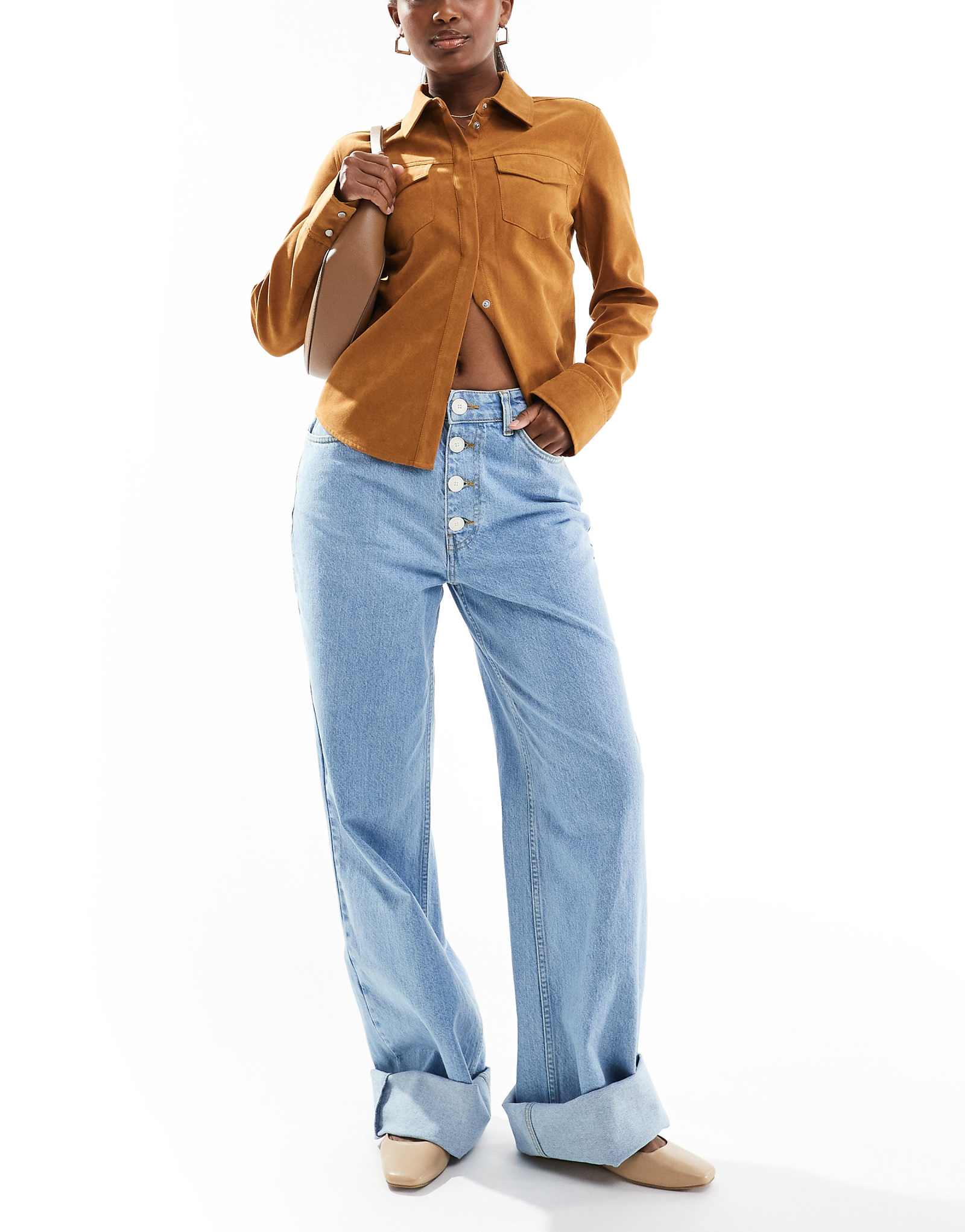 Джинсы с отворотом на пуговицах от ASOS DESIGN темно синего цвета 2890₽