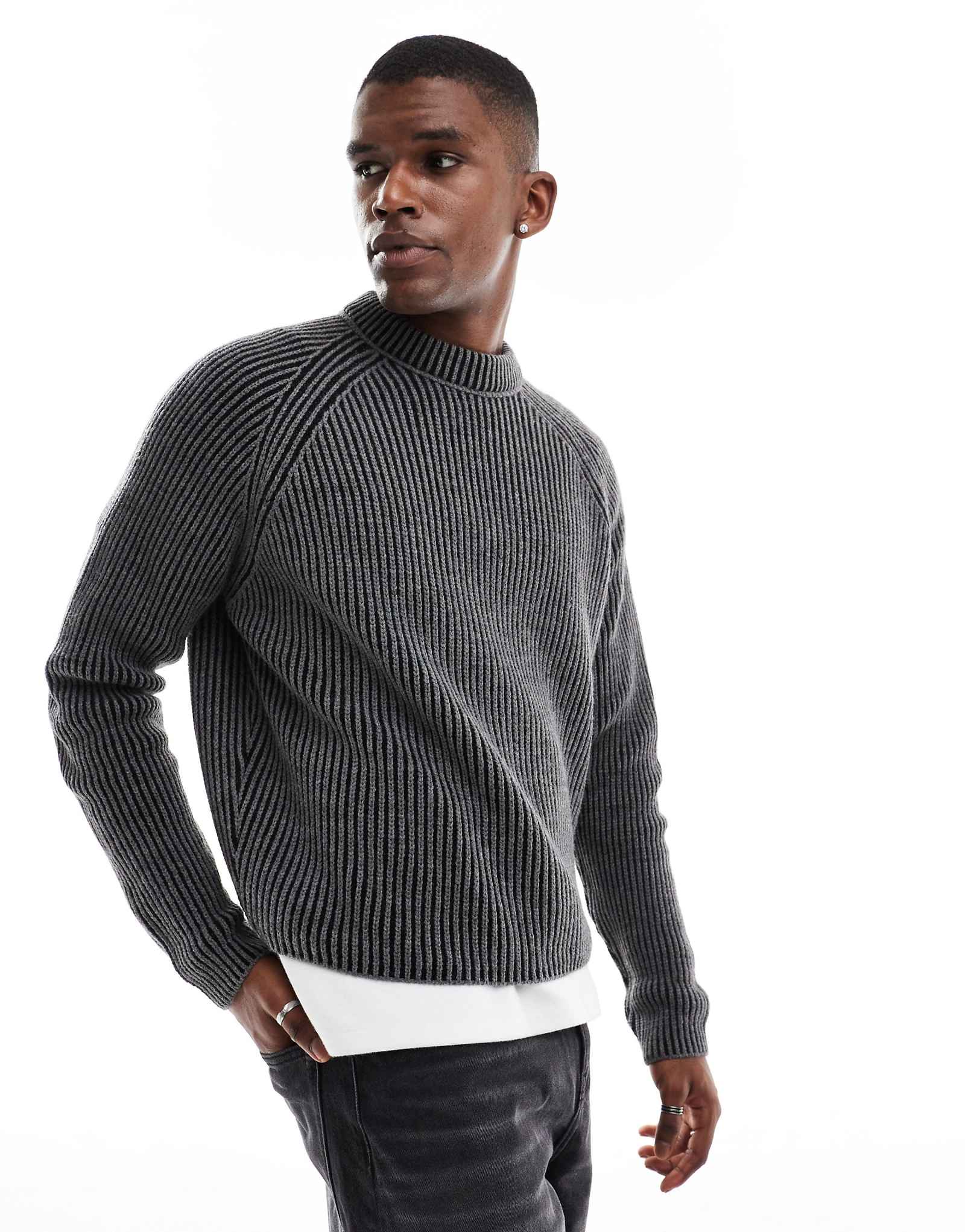 Дизайн Асос трикотажные широкие укороченные покрытием ребра свитер древесный уголь 4990₽