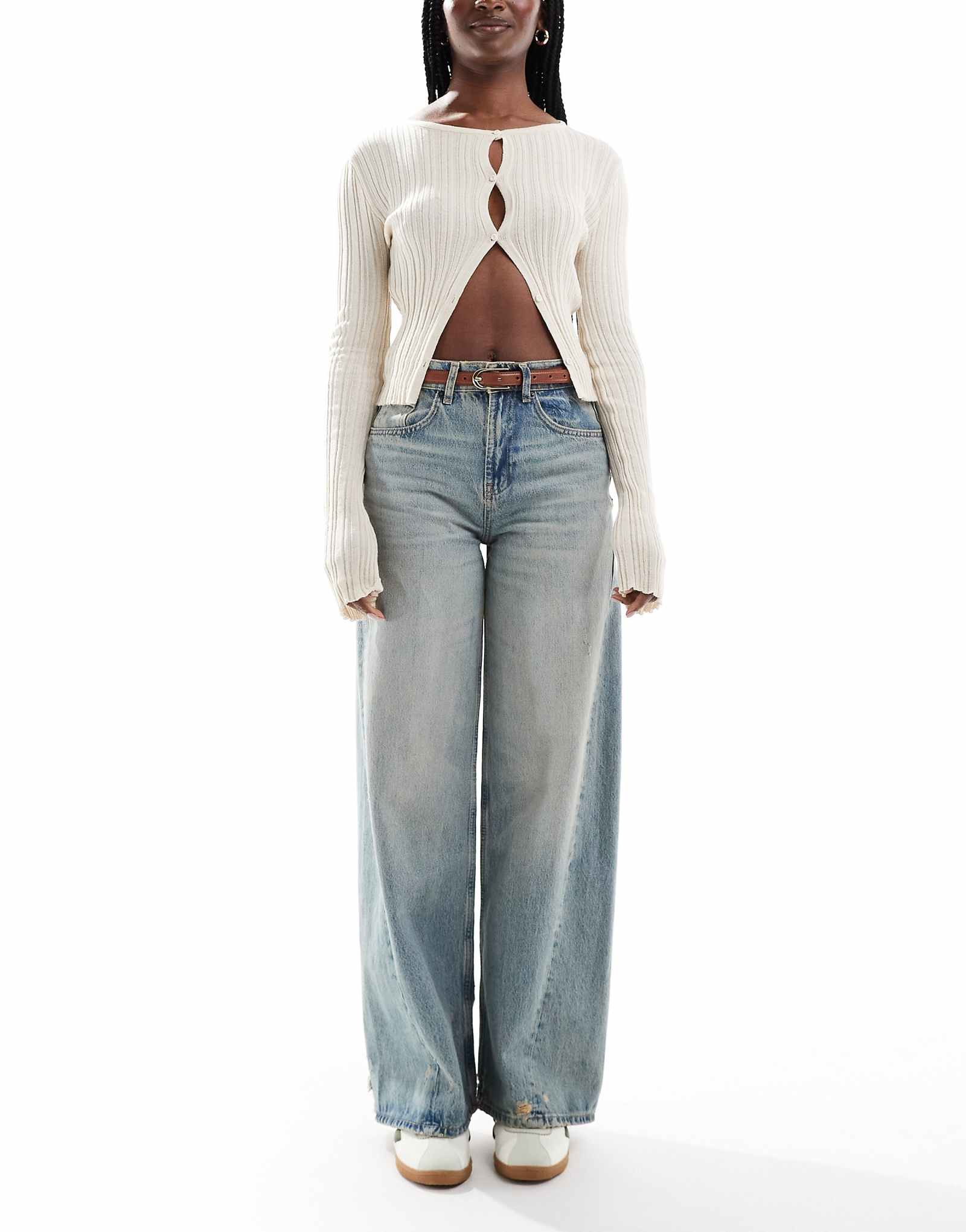 Джинсы ONLY с высокой талией и широкими штанинами винтажного оттенка 8090₽