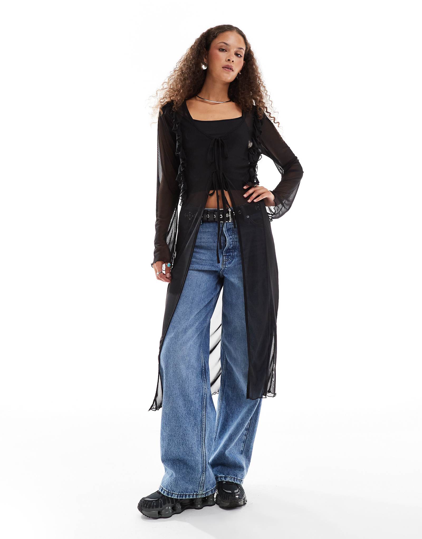 Макси-кардиган Noisy May с завязками спереди черного цвета 9490₽