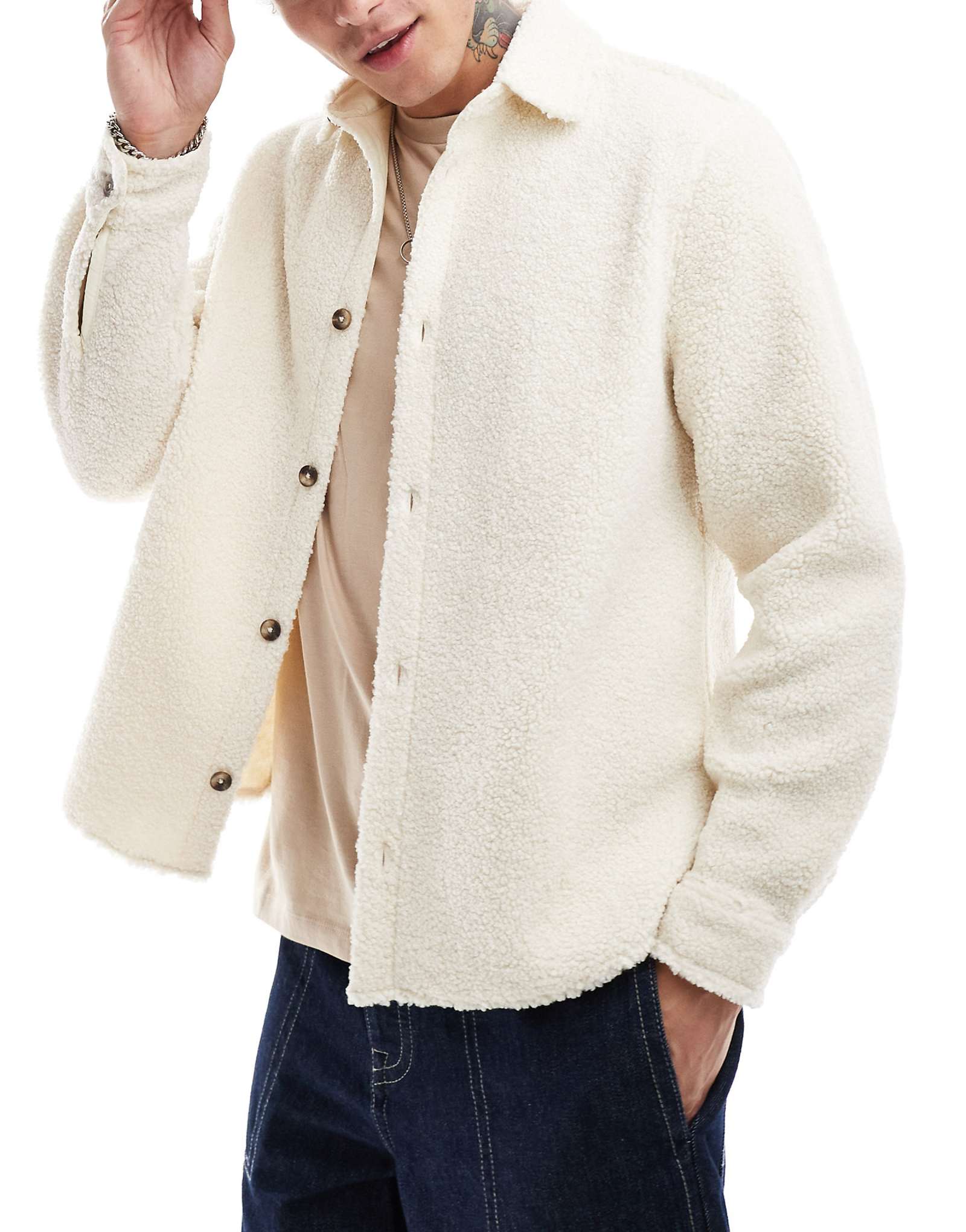 ДИЗАЙНЕРСКАЯ верхняя рубашка ASOS цвета экрю от borg 5490₽