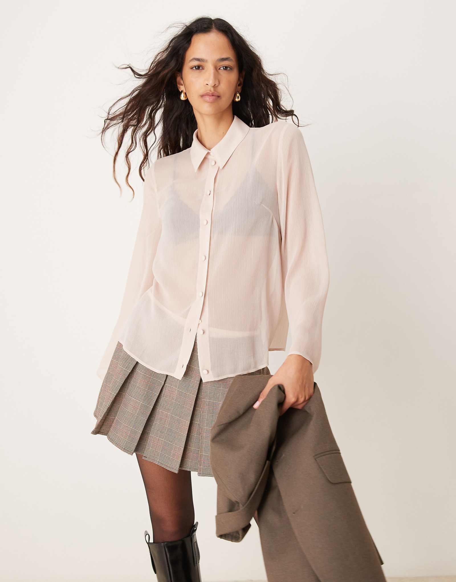 Прозрачная рубашка в складку от ASOS DESIGN розового цвета 4390₽