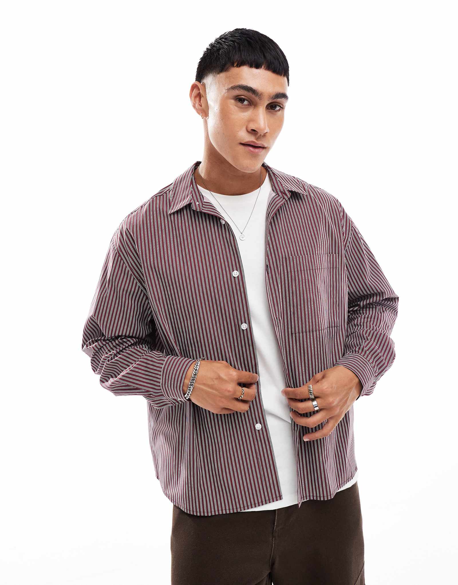 ДИЗАЙНЕРСКАЯ рубашка свободного кроя оверсайз от ASOS в бордовую полоску 7390₽