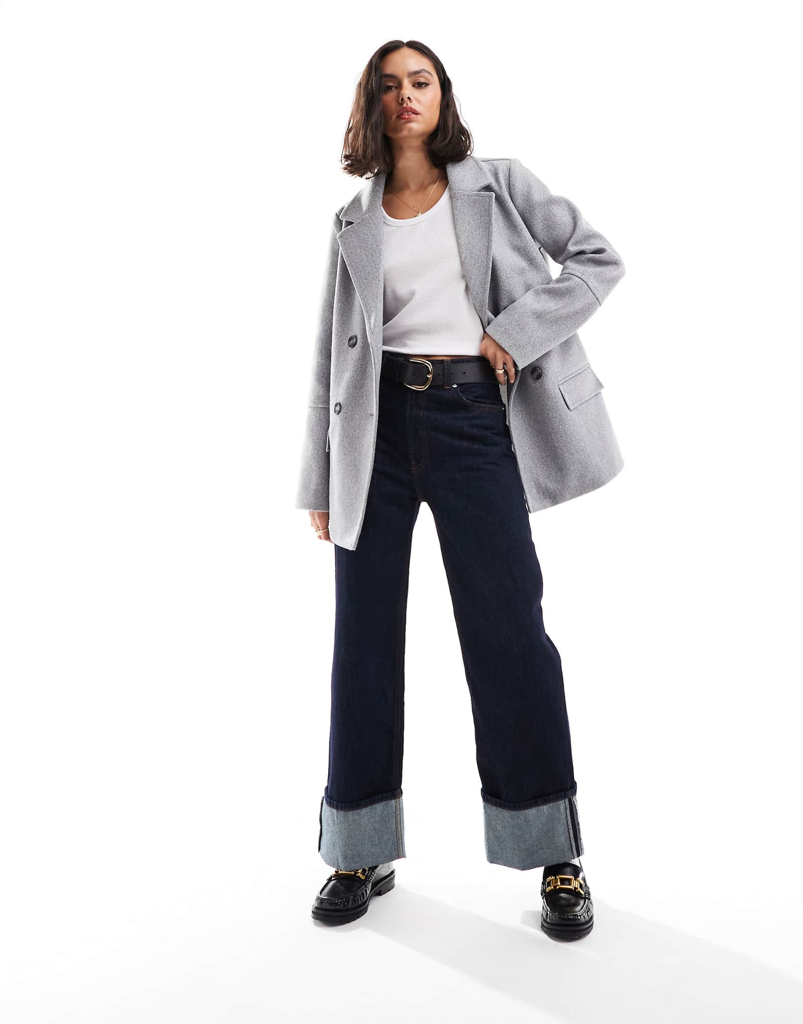 Поношенный тяжелый блейзер серого цвета 9190₽