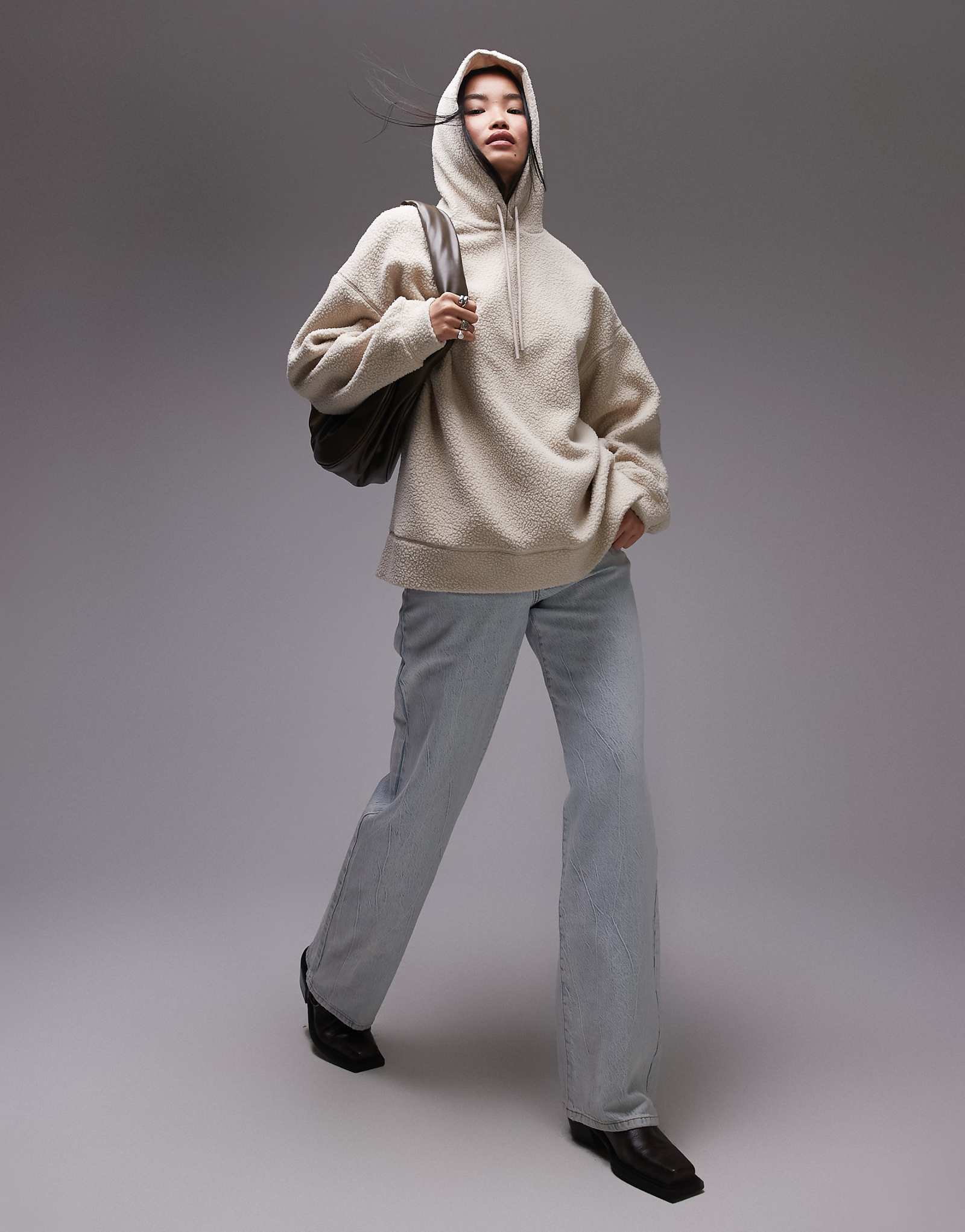 Толстовка с капюшоном borg оверсайз от Topshop из камня 6590₽