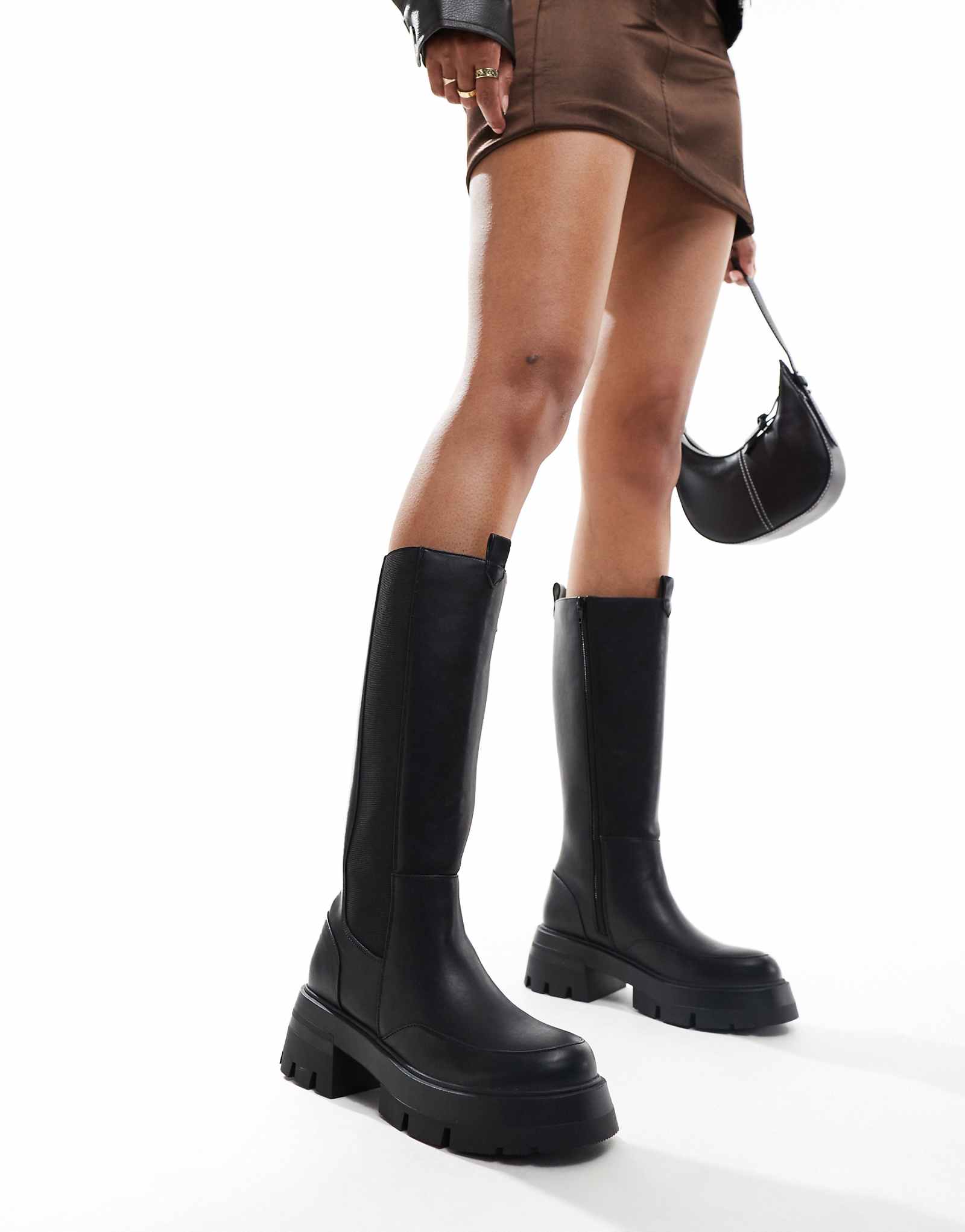 Черные сапоги до колена из искусственной кожи Public Desire Bryant 12290₽