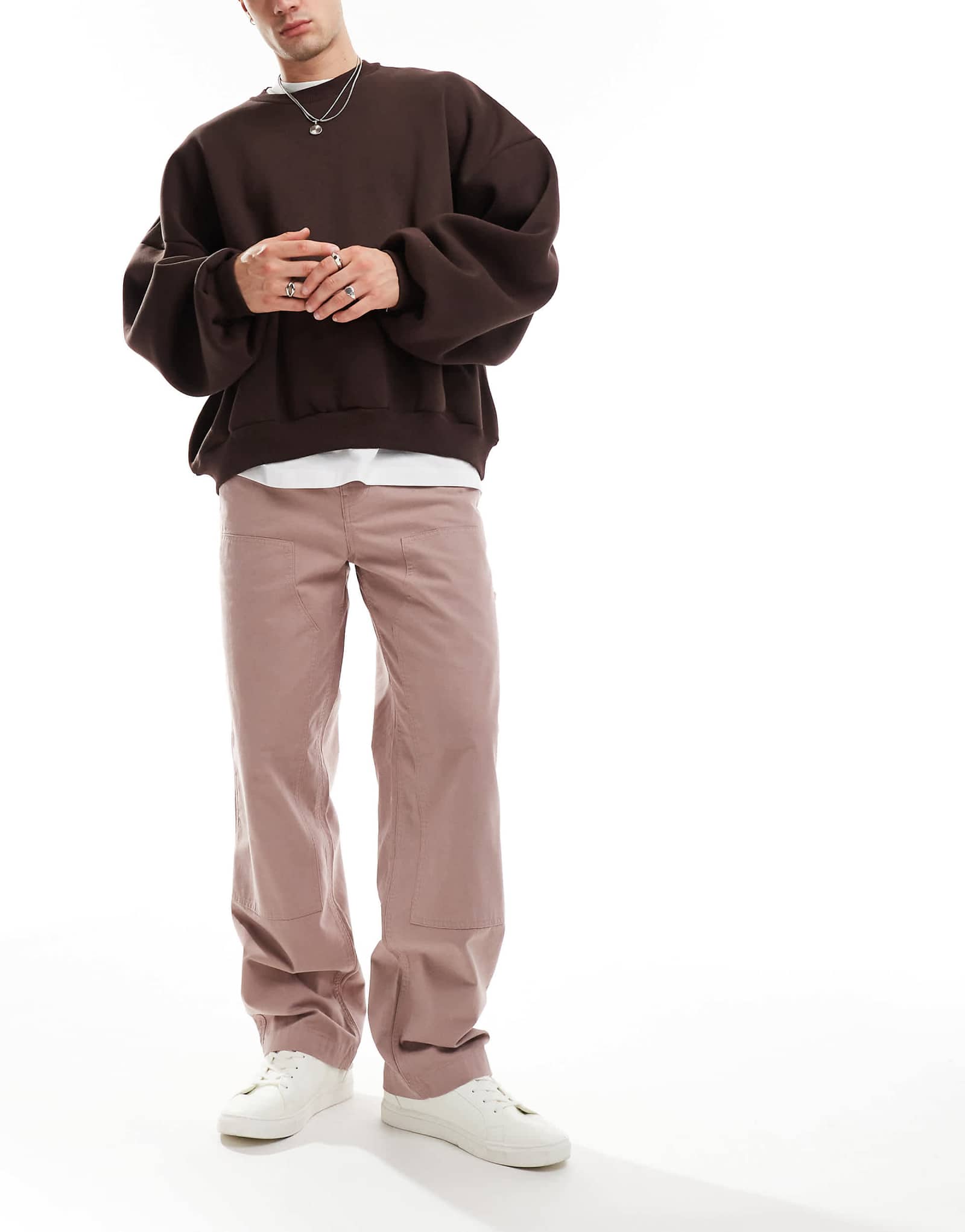 Коричневые мешковатые брюки-чиносы ASOS DESIGN с фурнитурой 2190₽