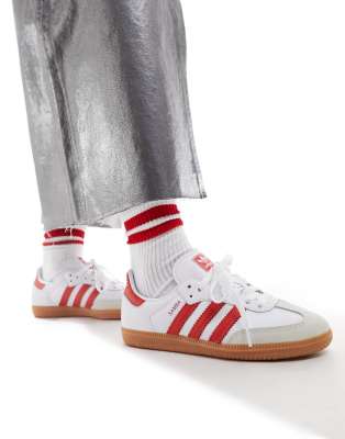 кроссовки adidas Originals Samba OG белые с красными деталями