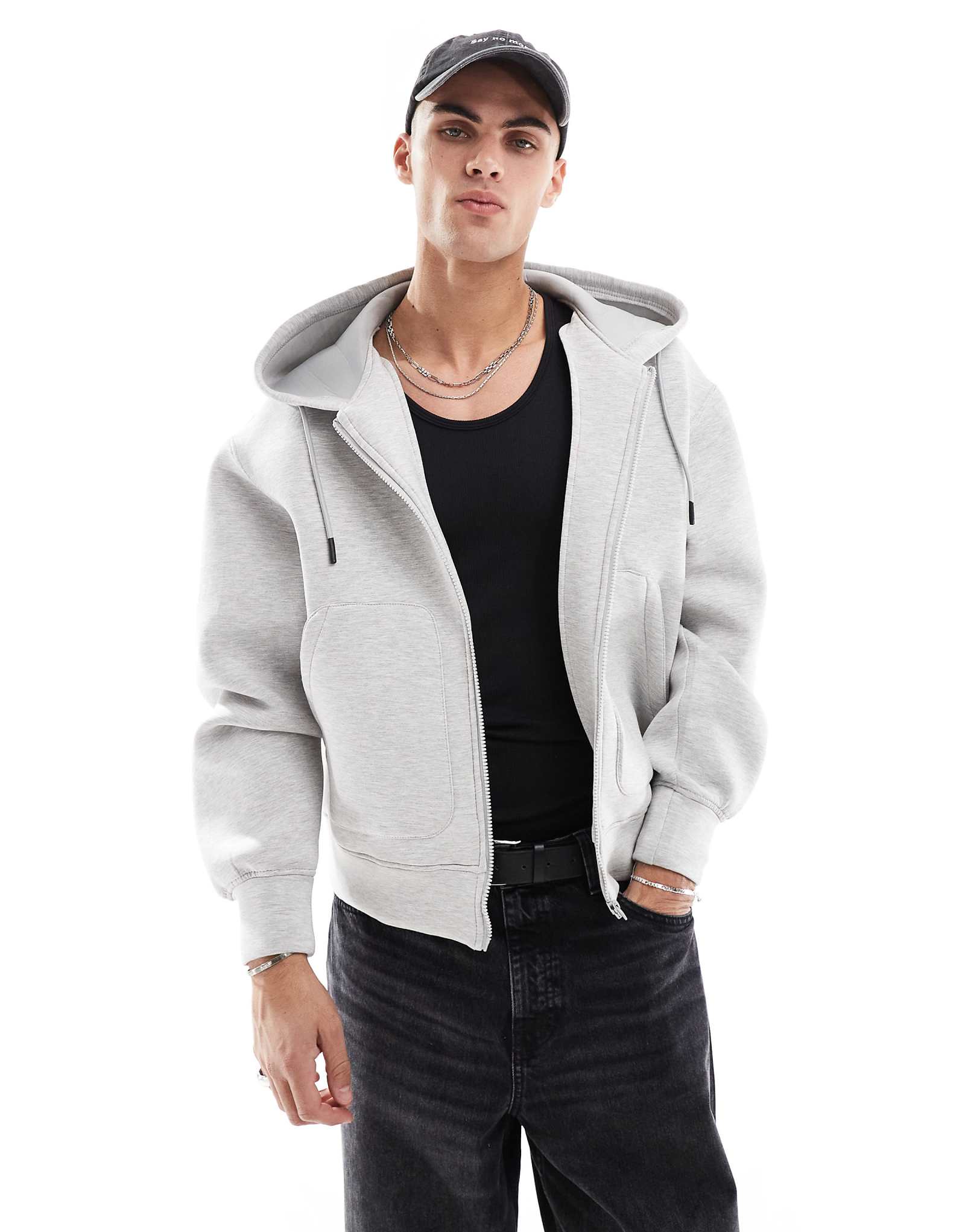 Толстовка Pull-Bear heavyweight premium с капюшоном на молнии серого цвета 8690₽