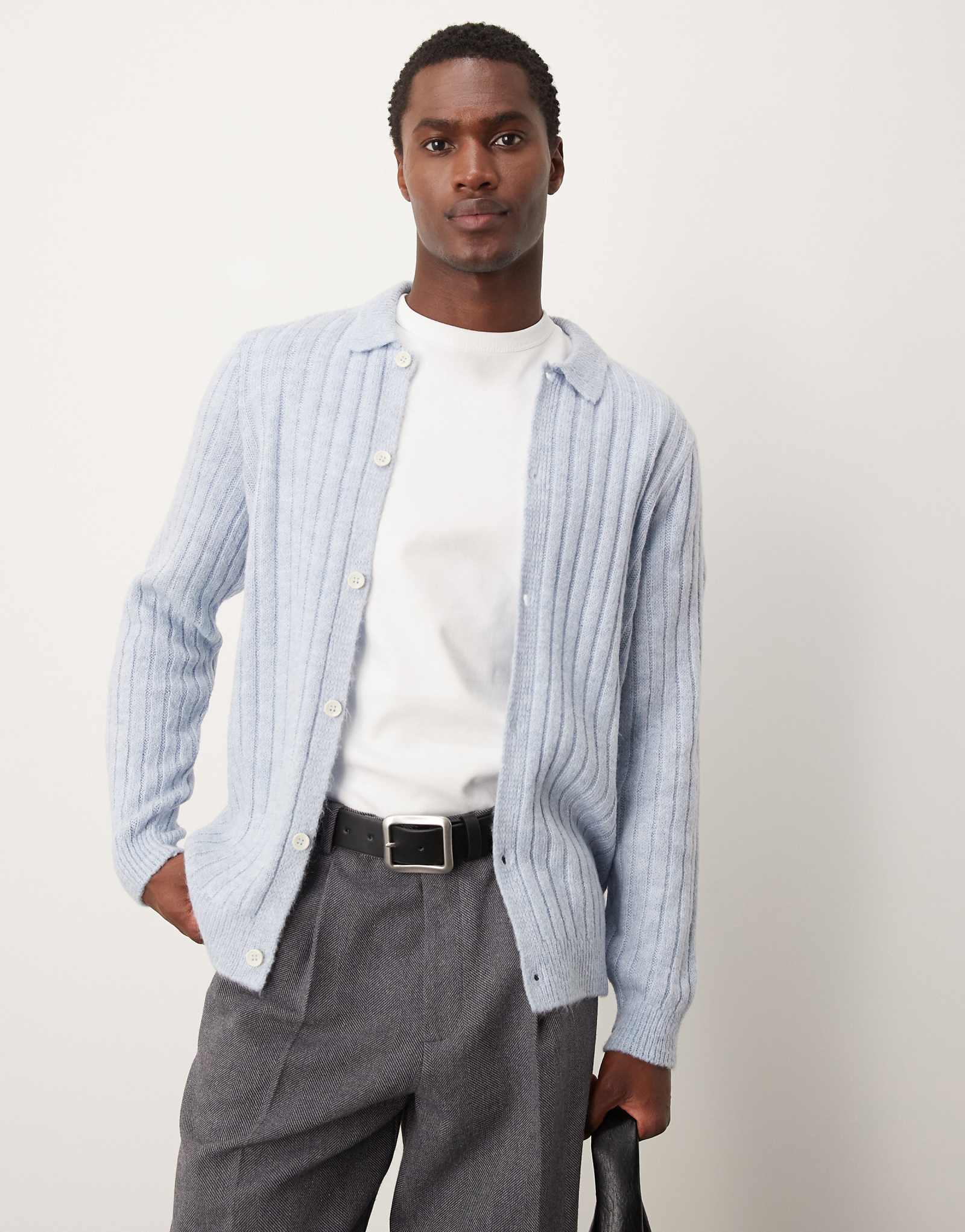 Кардиган ASOS DESIGN со стандартным вязаным воротником в рубчик синего цвета 6890₽