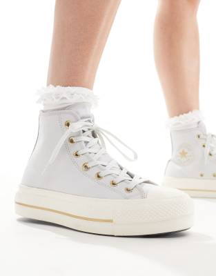 Кеды Converse Chuck Taylor All Star Lift Hi Top серого цвета с золотыми деталями