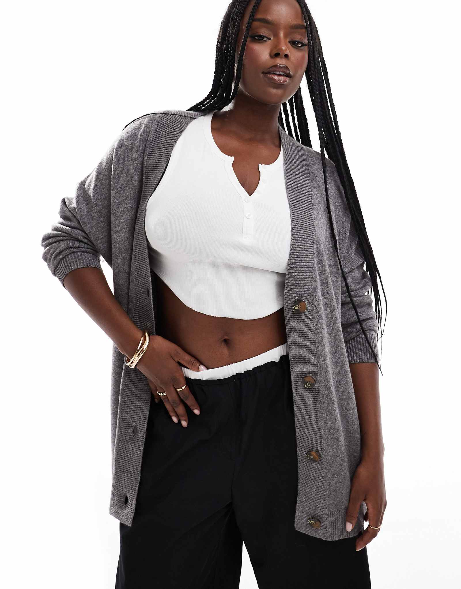 ЕДИНСТВЕННЫЙ удлиненный кардиган с изгибом в сером меланже 12890₽