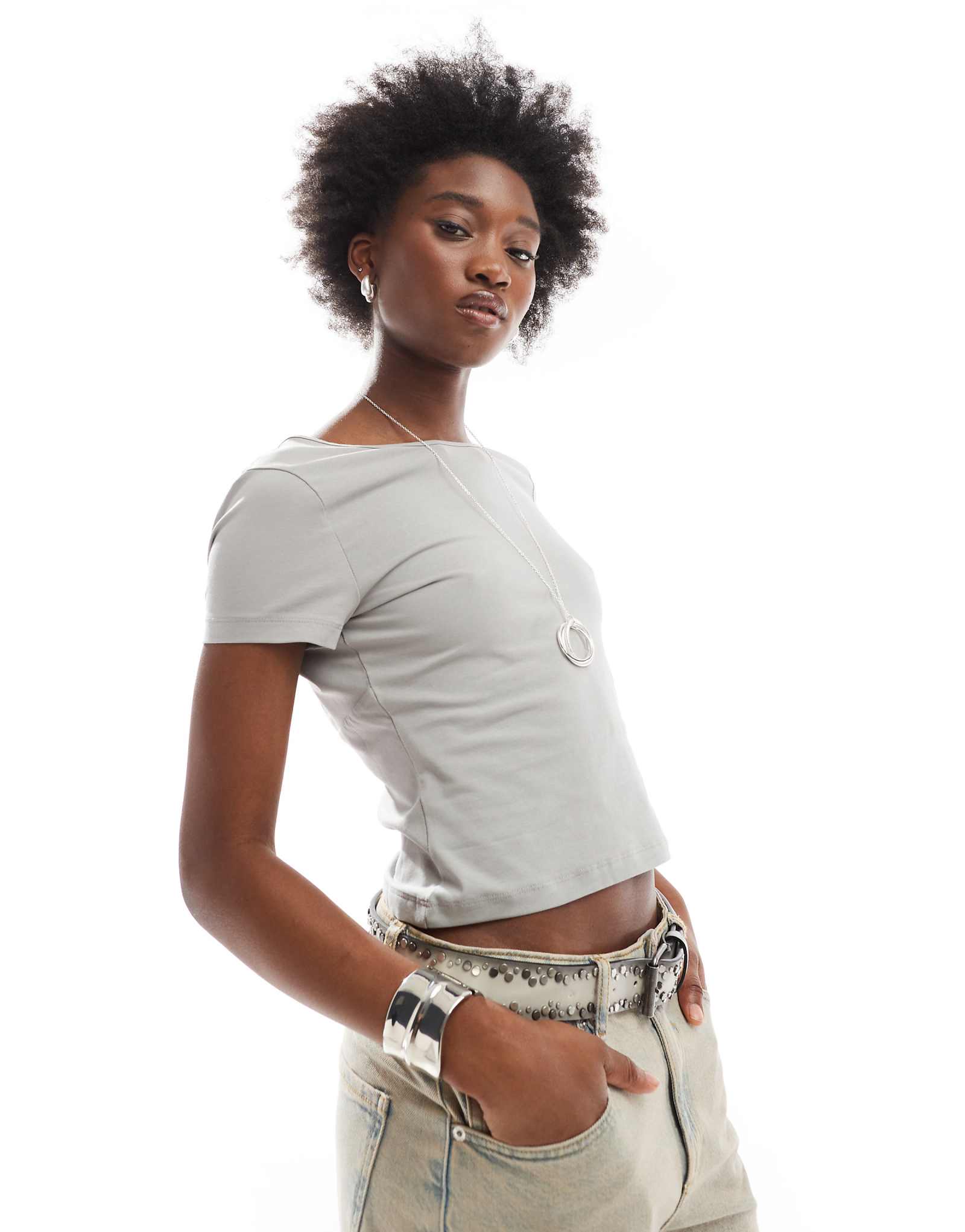 Серая футболка Noisy May с открытой спиной