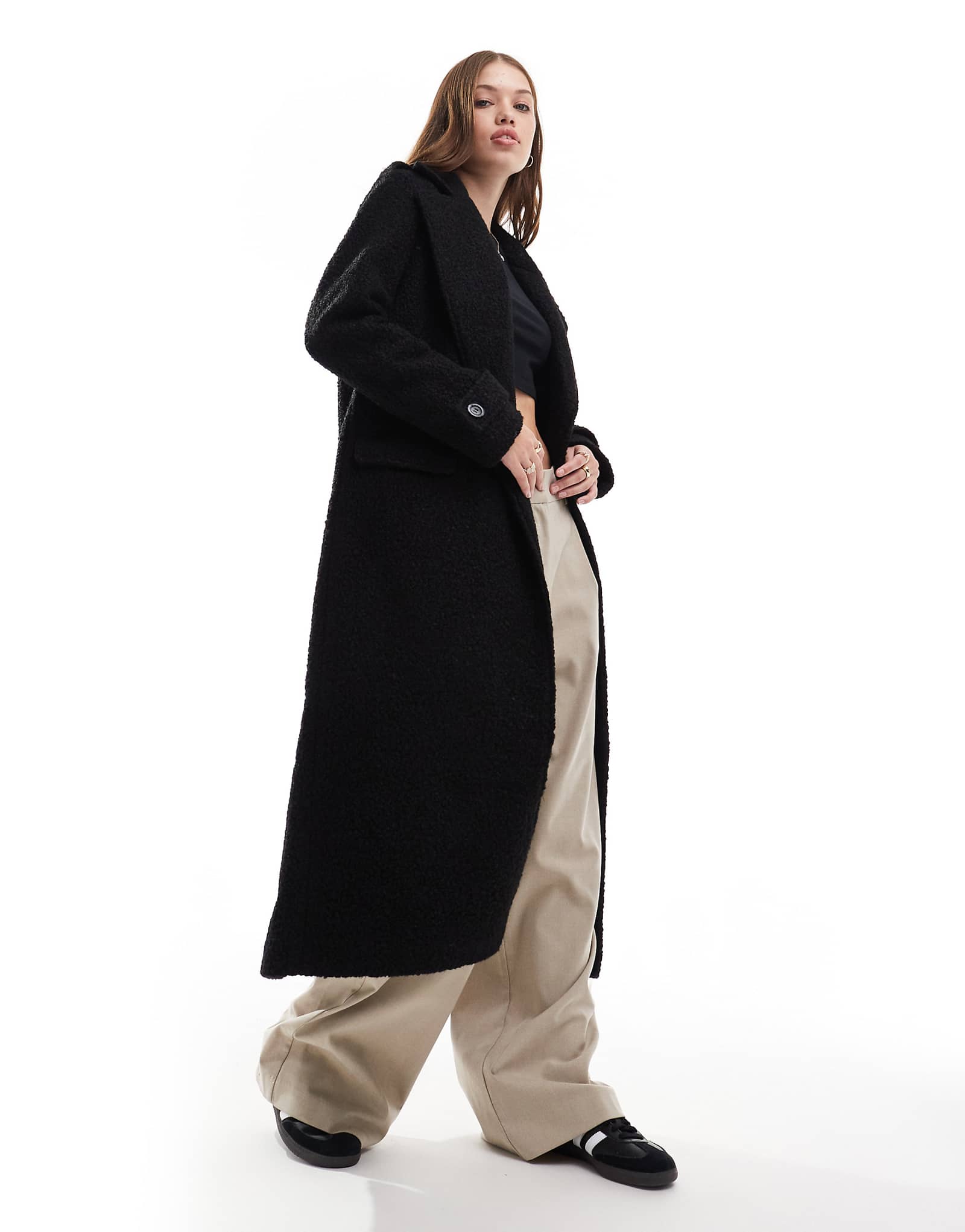 Красивое роскошное шерстяное пальто свободного покроя из черного вереска 19090₽