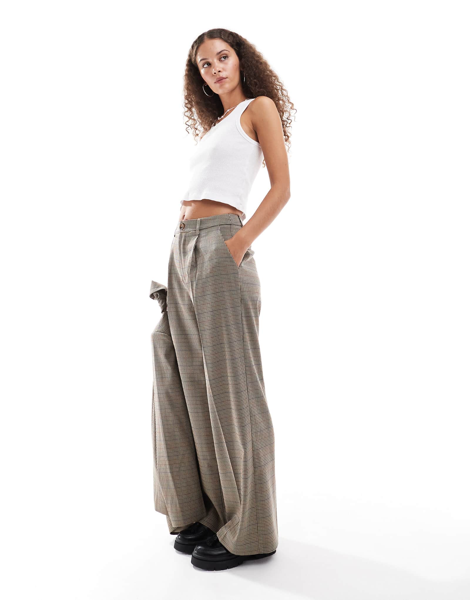 Восстановленные винтажные широкие брюки в клетку, сшитые на заказ