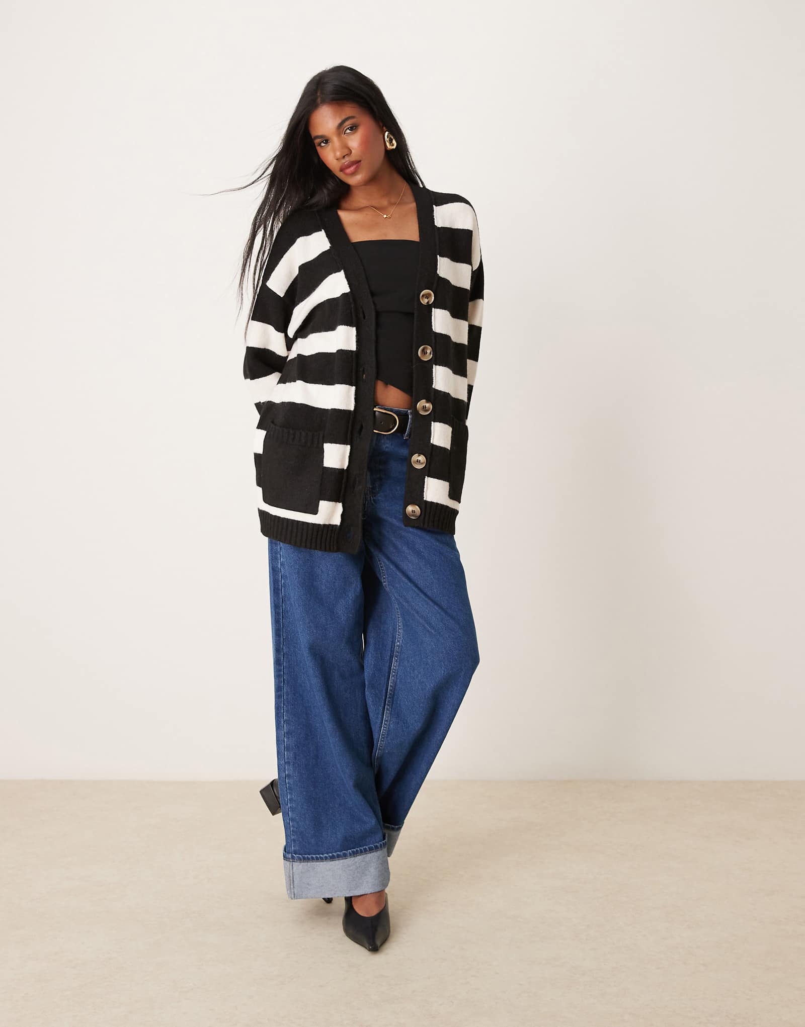 Кардиган средней длины Miss Selfridge с отделкой швов в полоску 3590₽