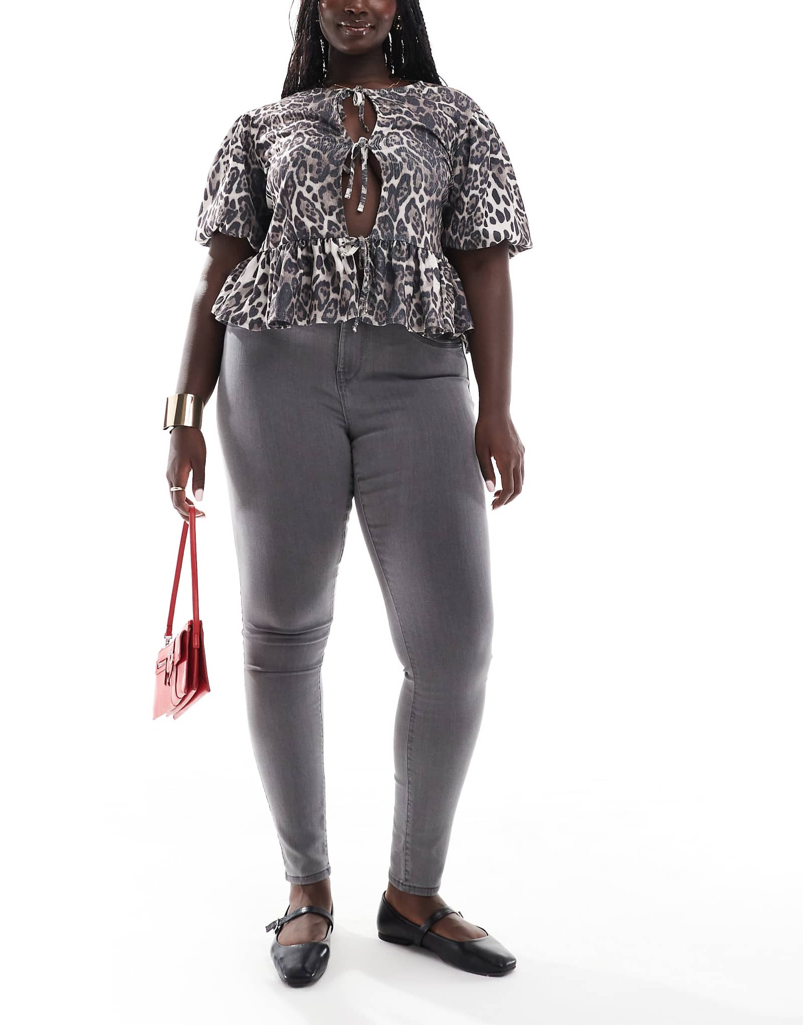 Джинсы-скинни с высокой талией ONLY Curve серого цвета 10390₽