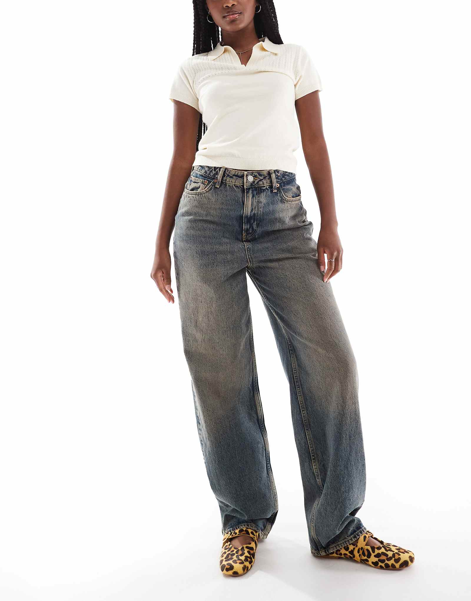 Мешковатые джинсы средней посадки JJXX Erin синего цвета с эффектом стирки 8990₽