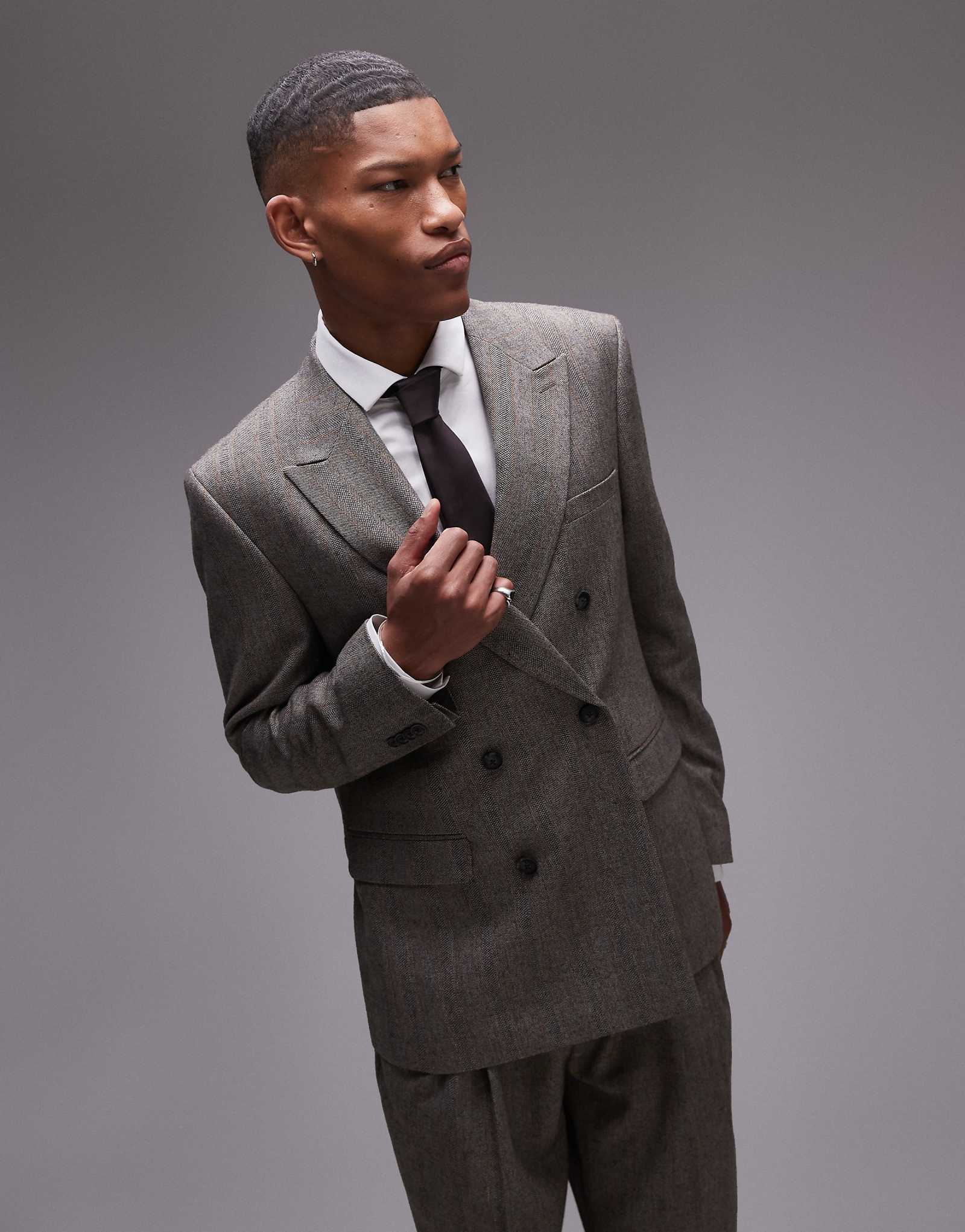 Жакет в полоску в елочку из шерсти Topman premiumn коричневого цвета 32490₽