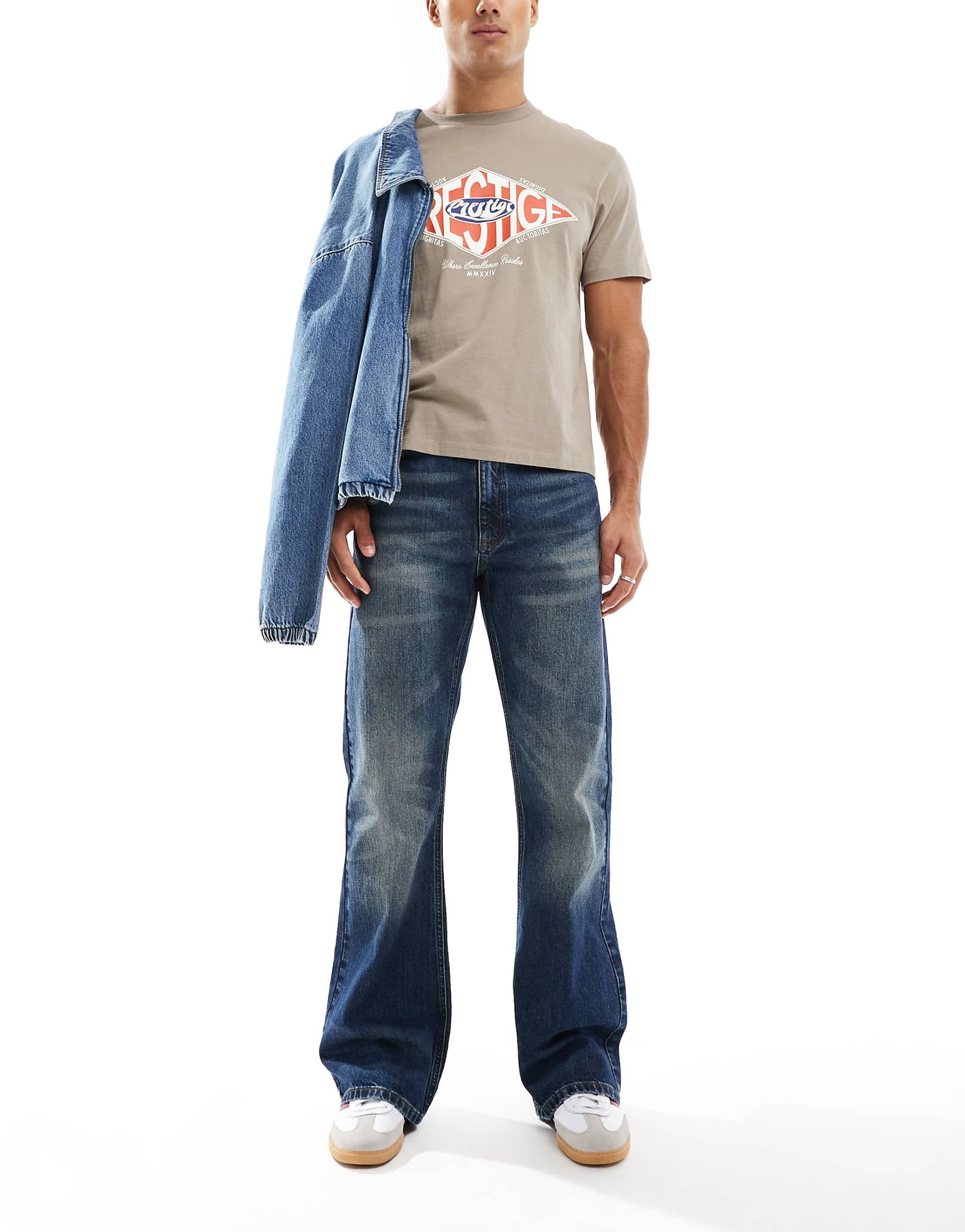 Винтажные джинсы-клеш ASOS DESIGN темно-синего цвета 4090₽