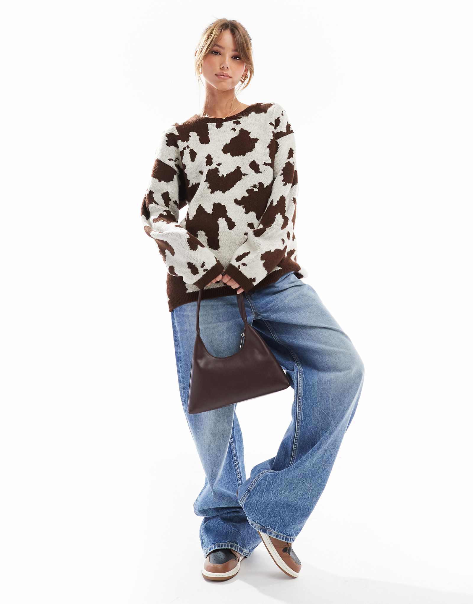 Дизайнерский пушистый вязаный свитер ASOS с принтом коровы 6690₽