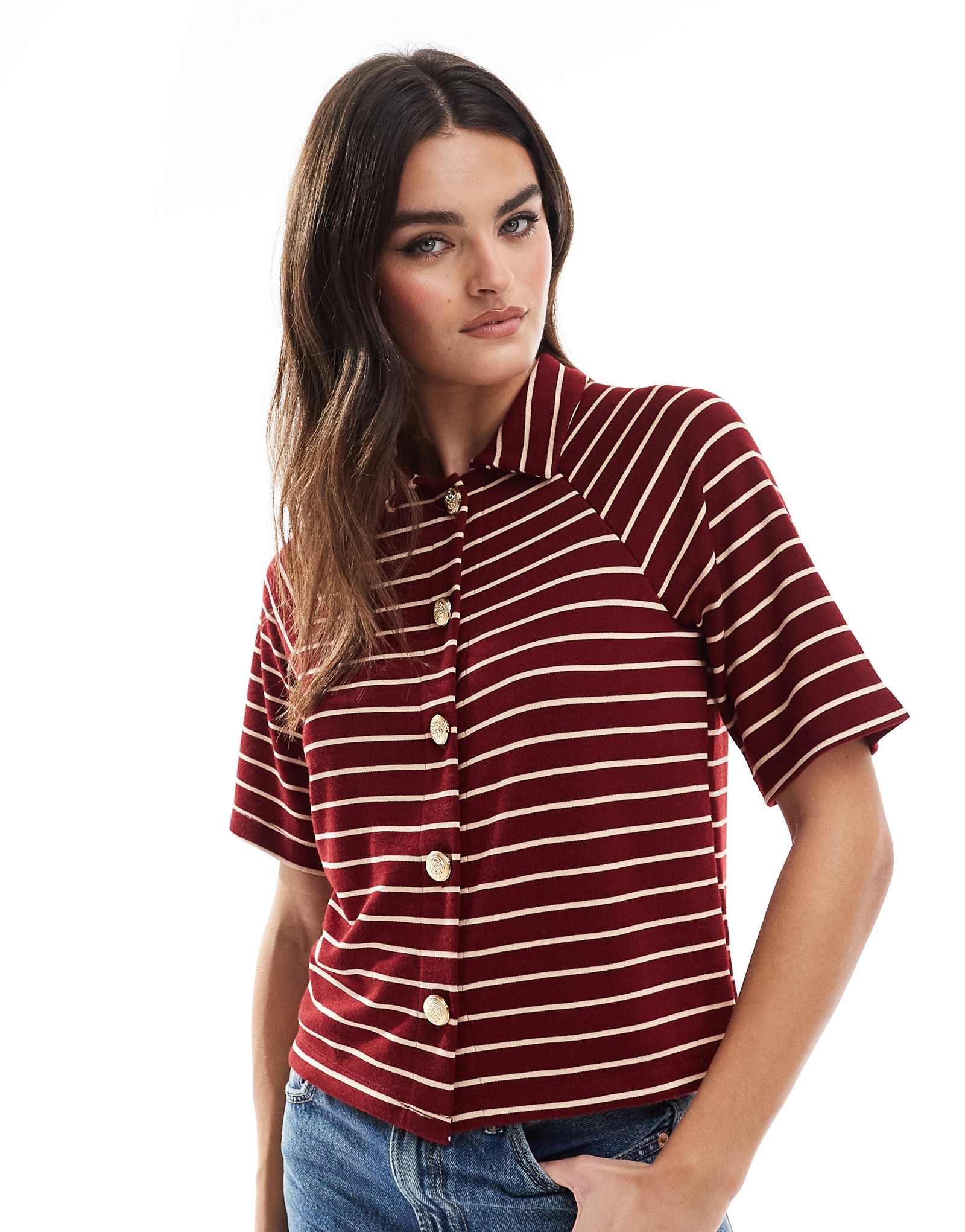 ДИЗАЙНЕРСКИЙ кардиган ASOS с воротником в бордовую и белую полоску 2790₽