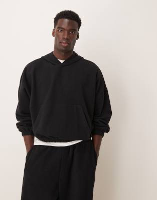 Укороченная толстовка оверсайз с заниженным плечом от ASOS DESIGN из плотной ткани в рубчик черного цвета - часть комплекта