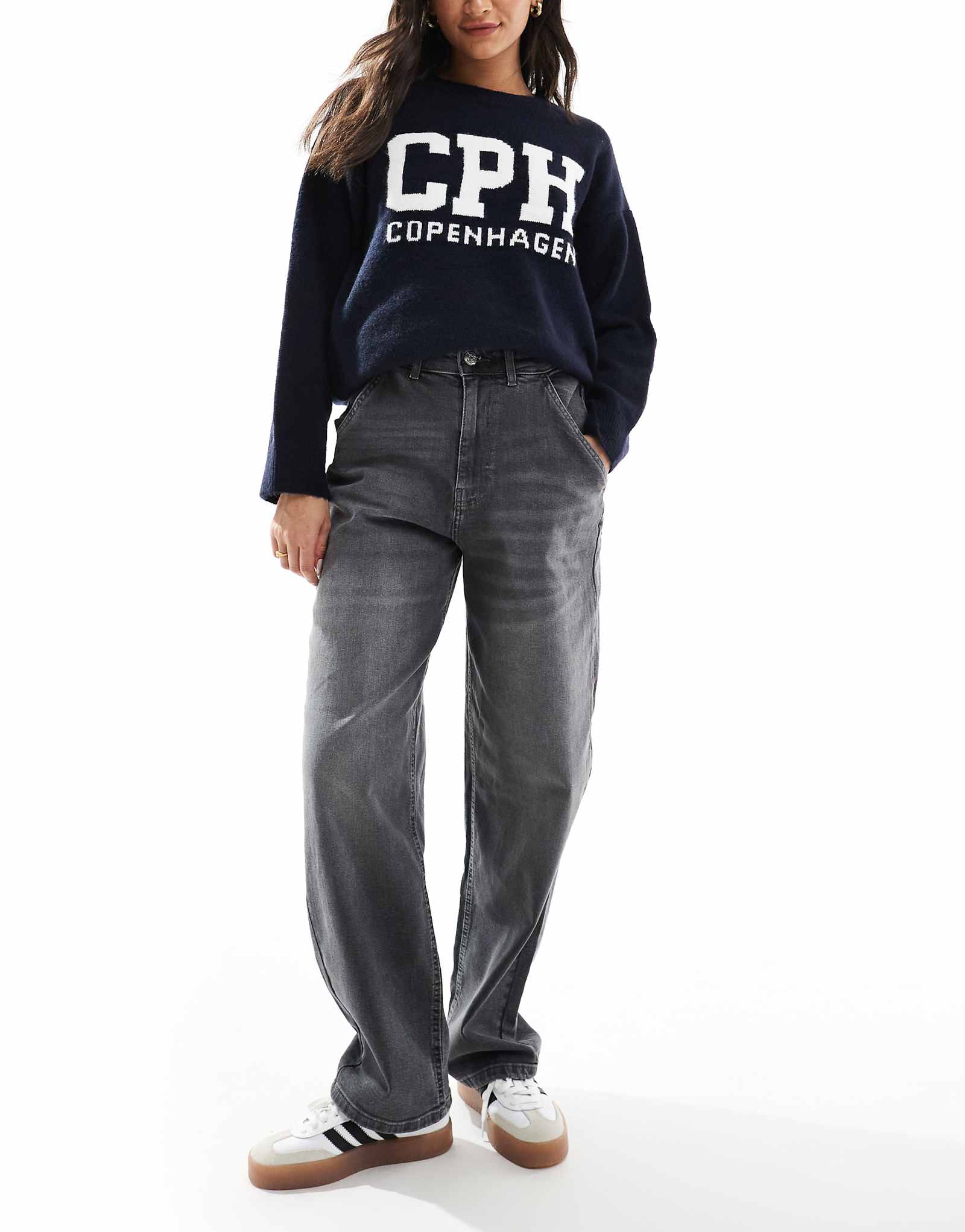 Свободные мешковатые джинсы ONLY Gia средней посадки серого цвета 3190₽