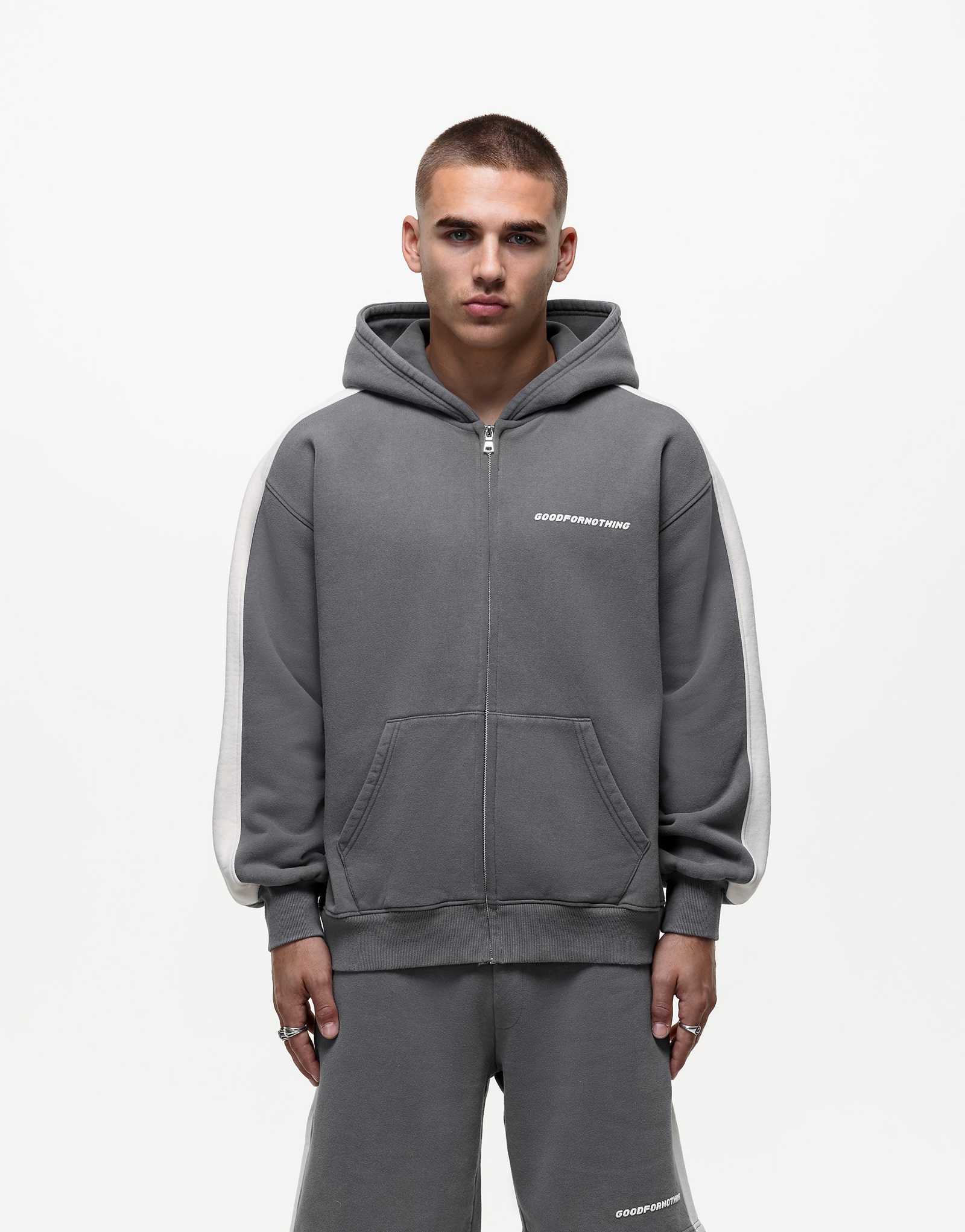 Ни на что не годная толстовка с капюшоном на молнии и вставками черного цвета 9590₽