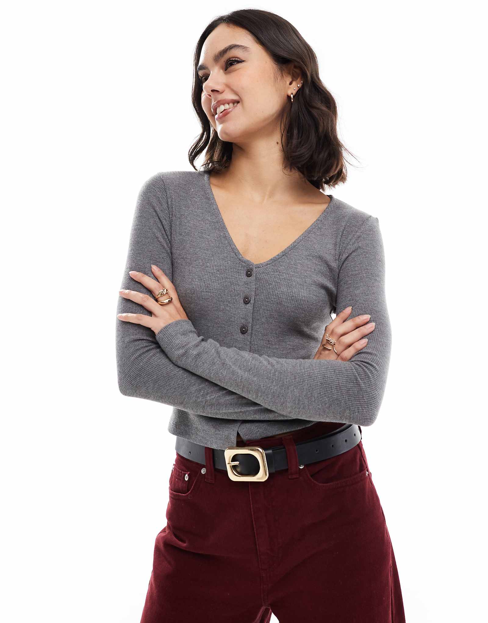 Простой кардиган с v-образным вырезом от ASOS DESIGN серого цвета 3790₽