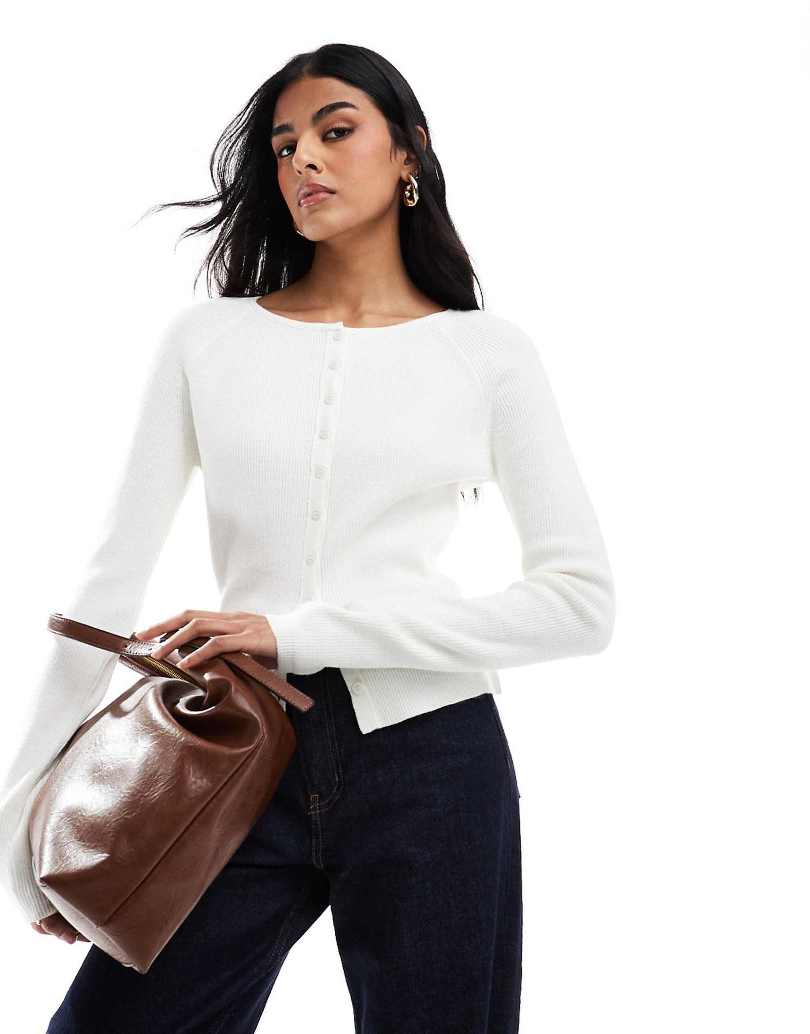 ДИЗАЙНЕРСКИЙ кардиган ASOS с круглым вырезом в рубчик кремового цвета 8190₽