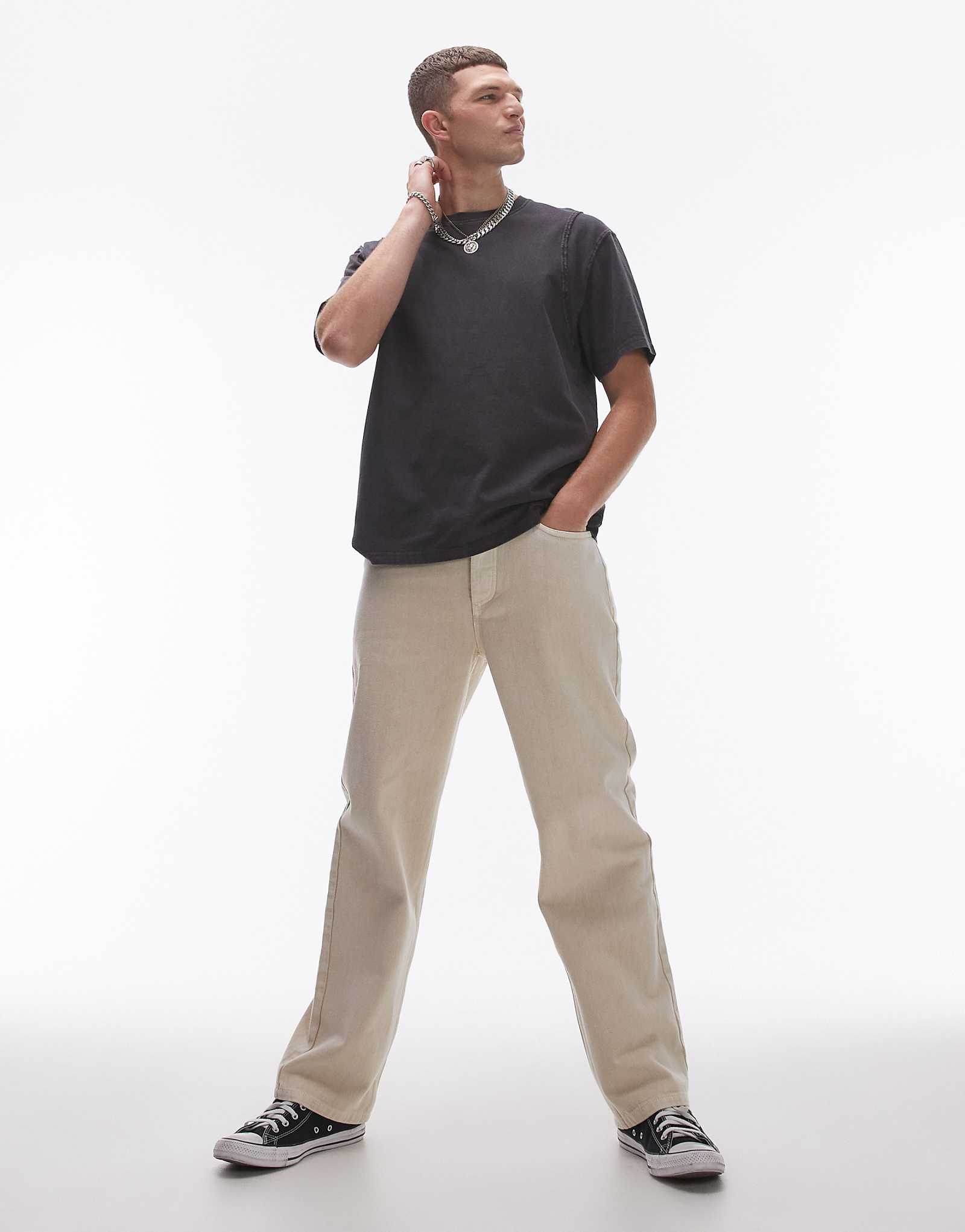 Прямые саржевые брюки Topman цвета экрю 6290₽