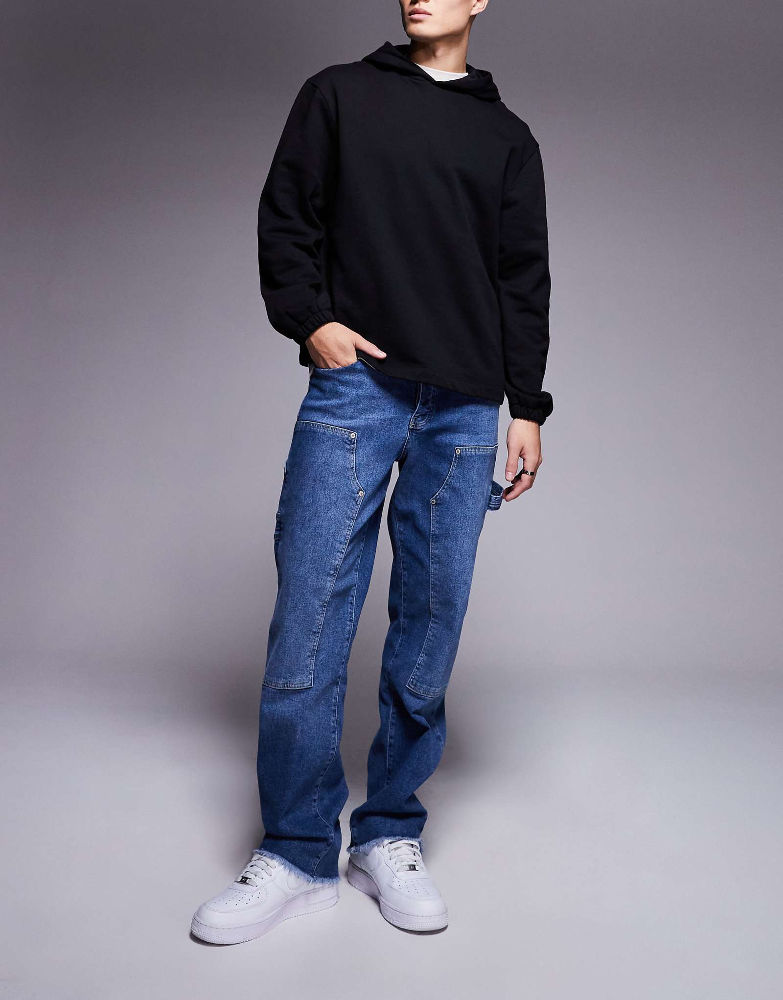 Широкие джинсы carpenter от Sixth June из темного денима 13090₽