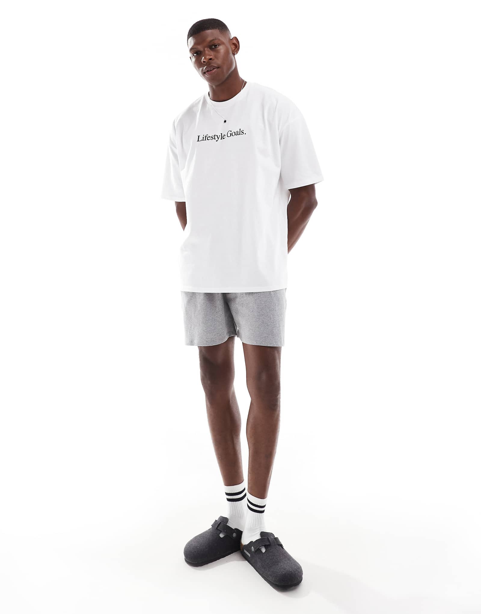 ДИЗАЙНЕРСКИЙ пижамный комплект ASOS белого цвета со слоганом lifestyle goals 3790₽