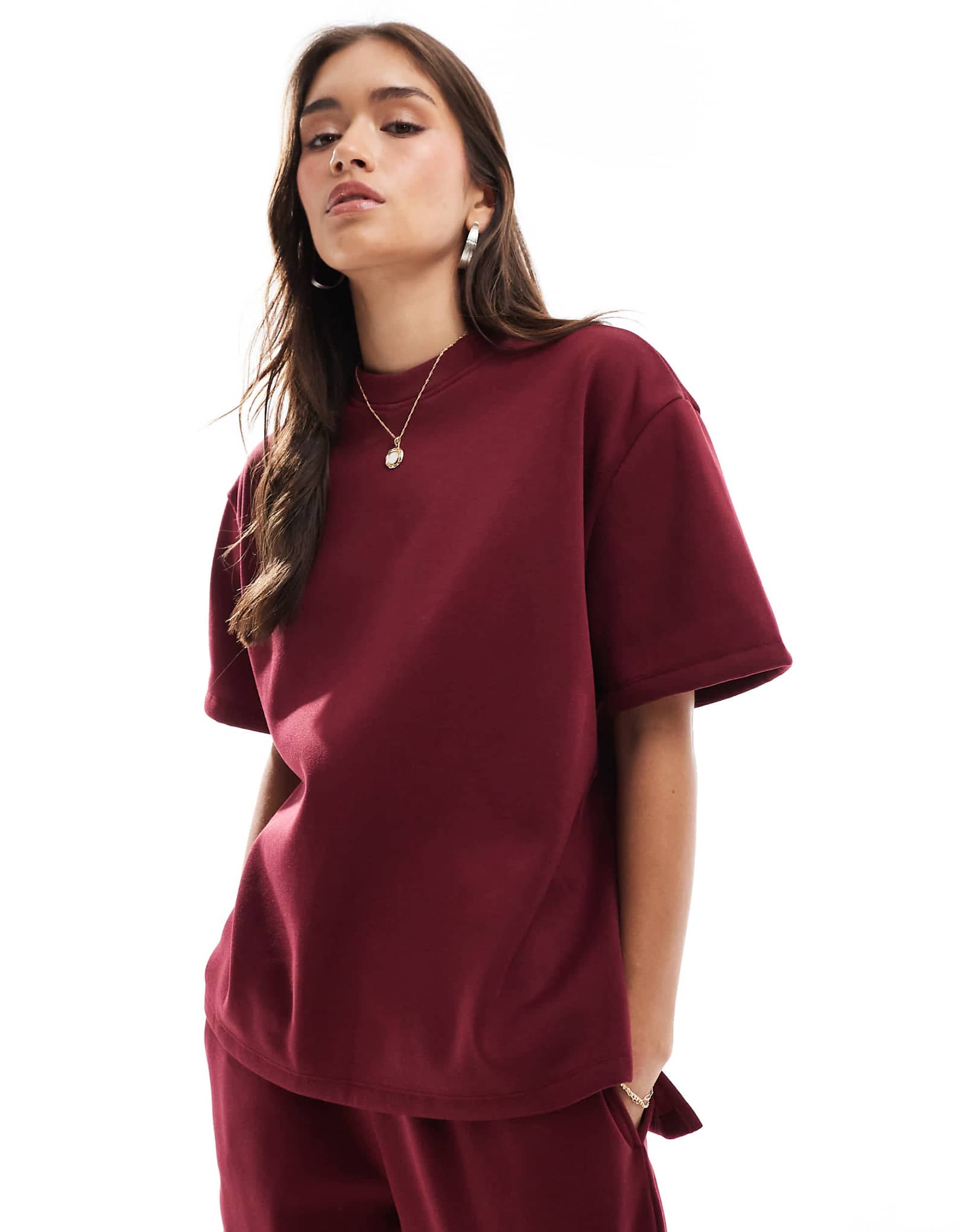 Футболка с завышенной талией ASOS DESIGN бордового цвета - часть комплекта 4890₽