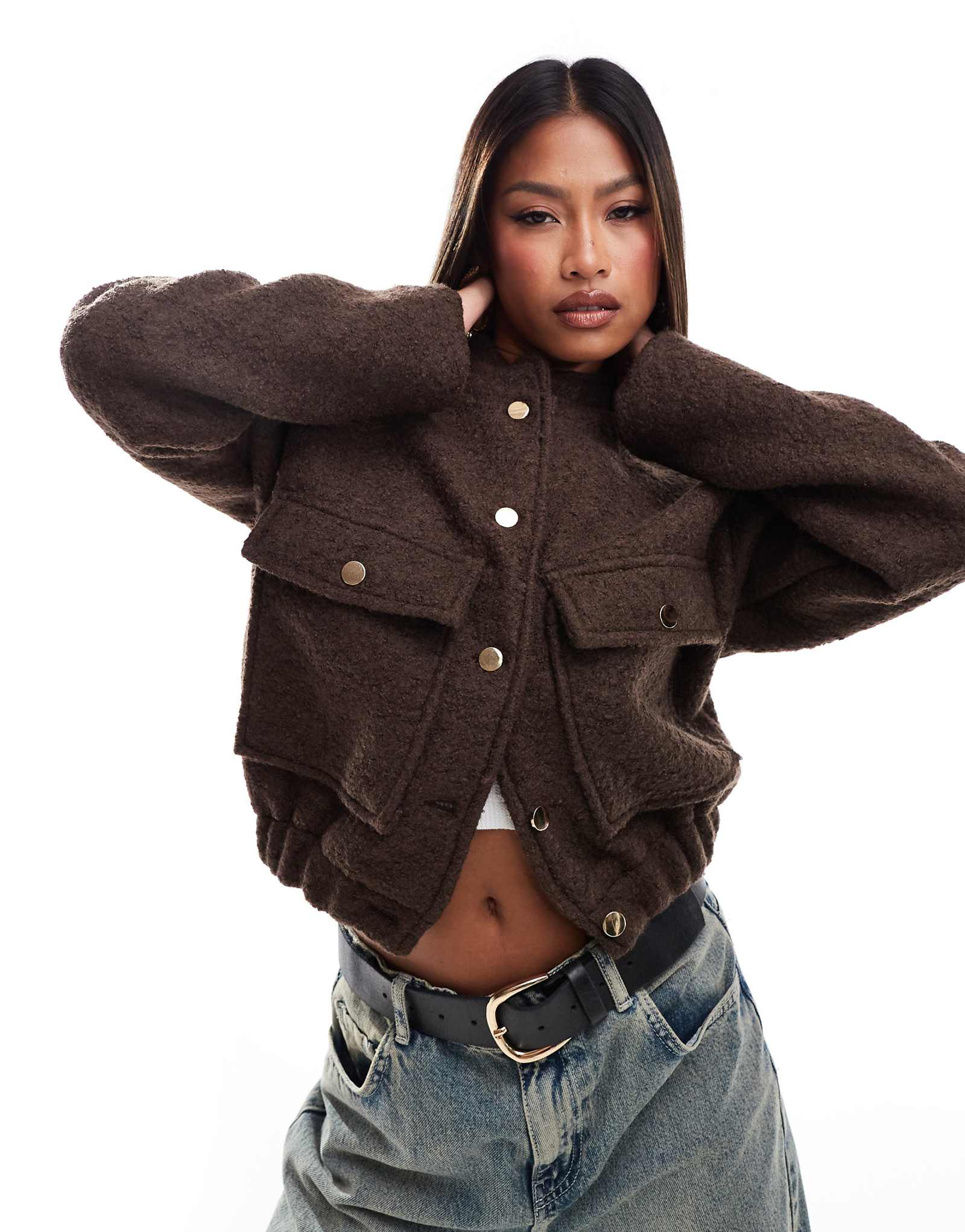 Куртка-бомбер Style Cheat из букле коричневого цвета 18590₽