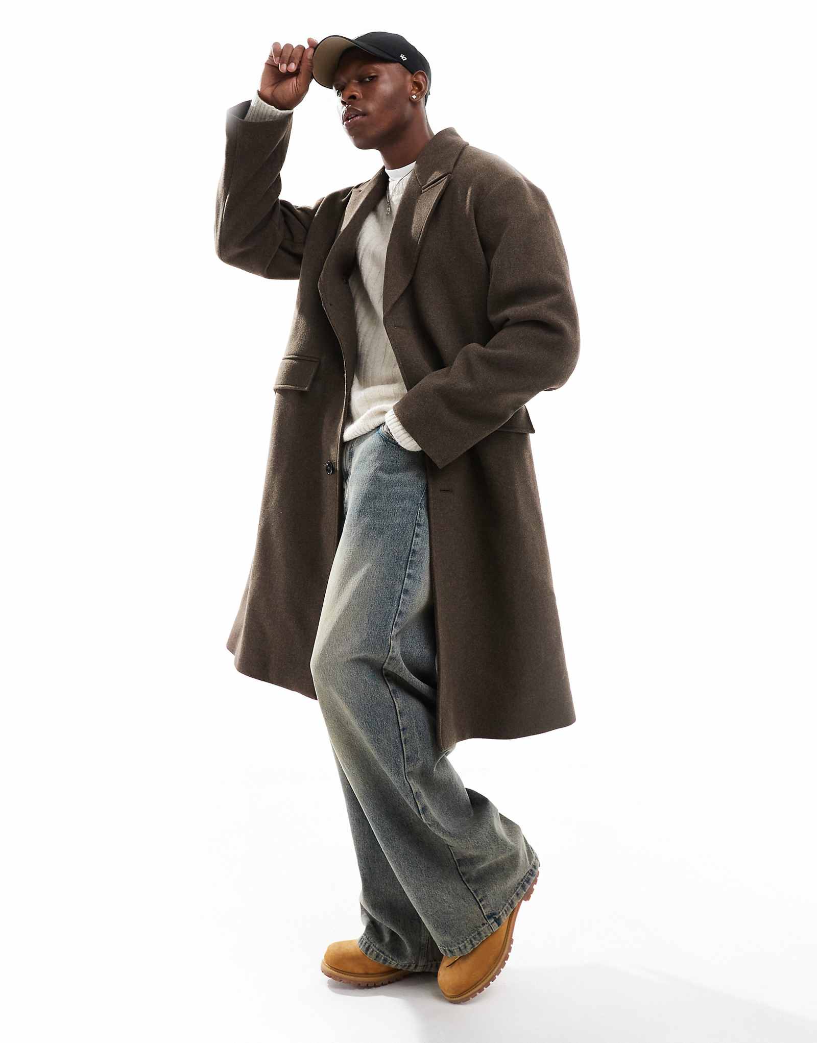 Длинное пальто из смеси шерсти Weekday Pavo коричневого меланжа 40190₽