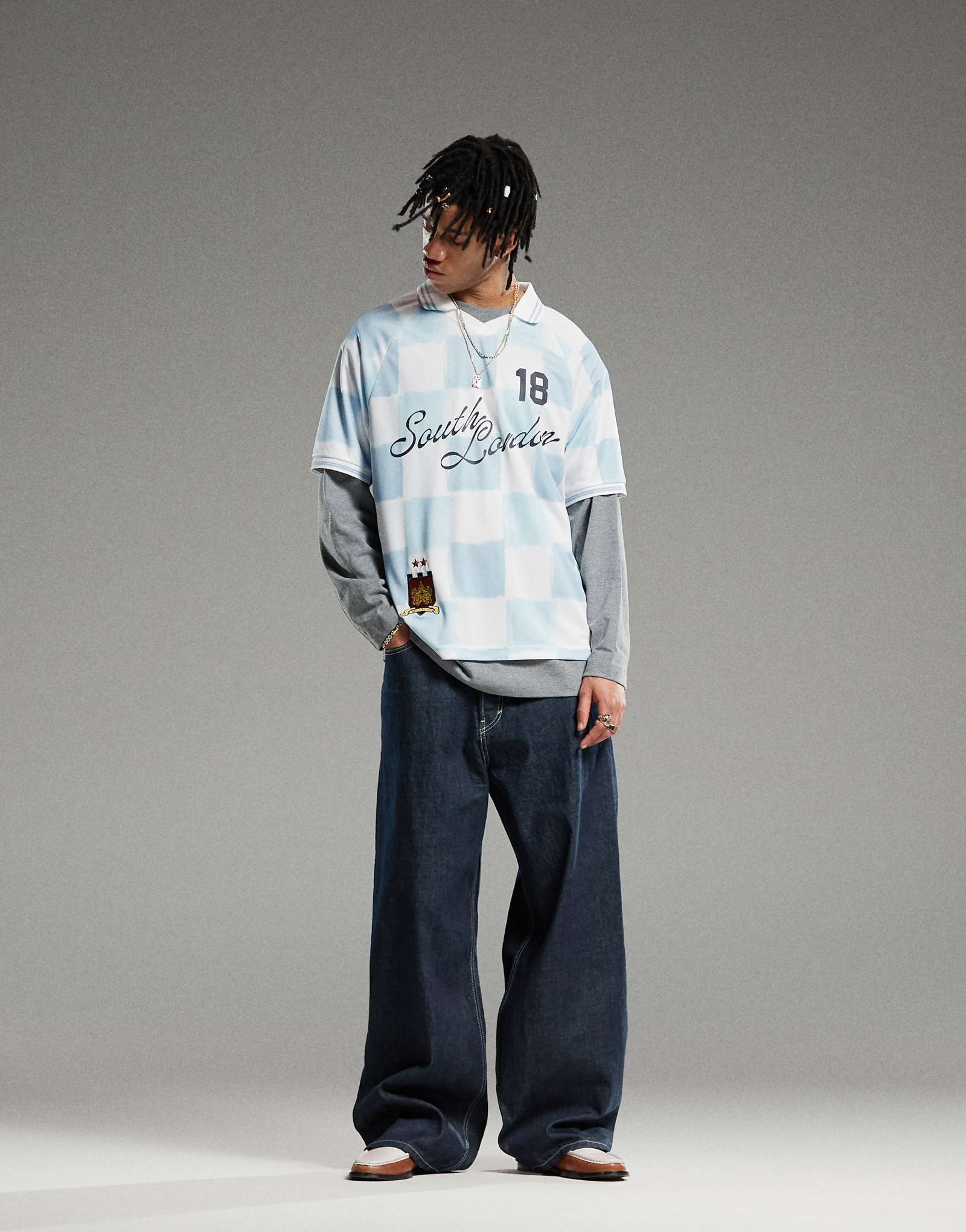 Повседневные мешковатые джинсы Astro Unisex с низкой посадкой свободного покроя синего цвета с полосканием и стиркой 17790₽