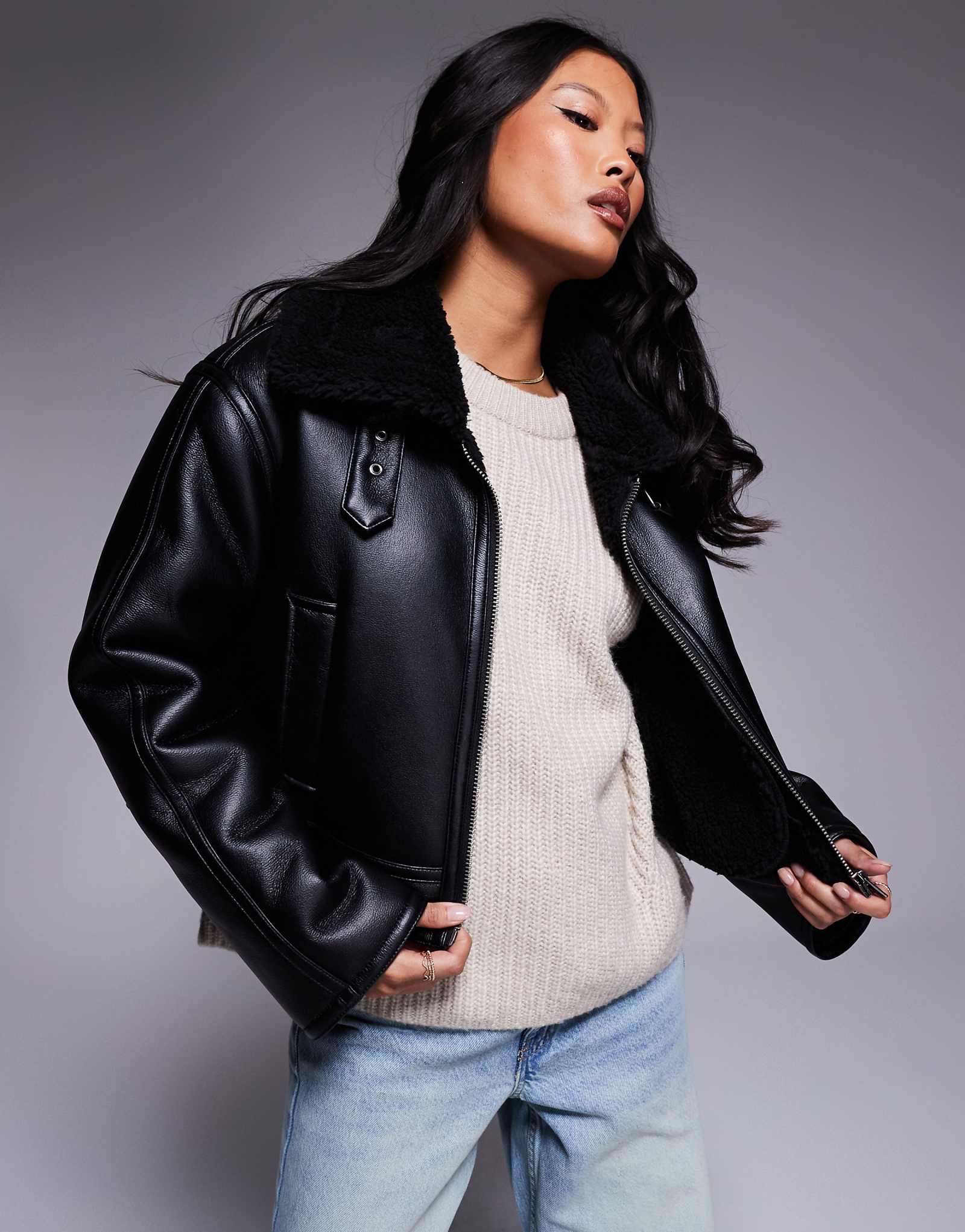 Изящная куртка-авиатор с воронкообразным вырезом от ASOS DESIGN черного цвета 11190₽