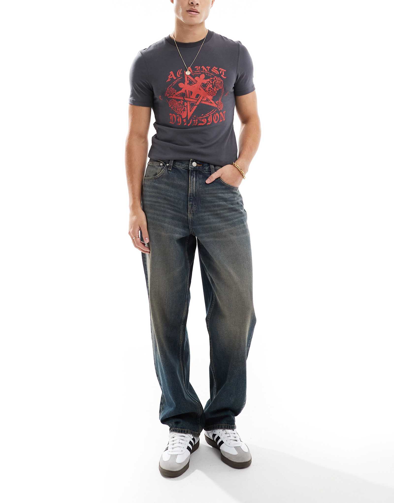 ДИЗАЙНЕРСКИЕ мешковатые джинсы ASOS винтажного оттенка темно-синего цвета 6990₽