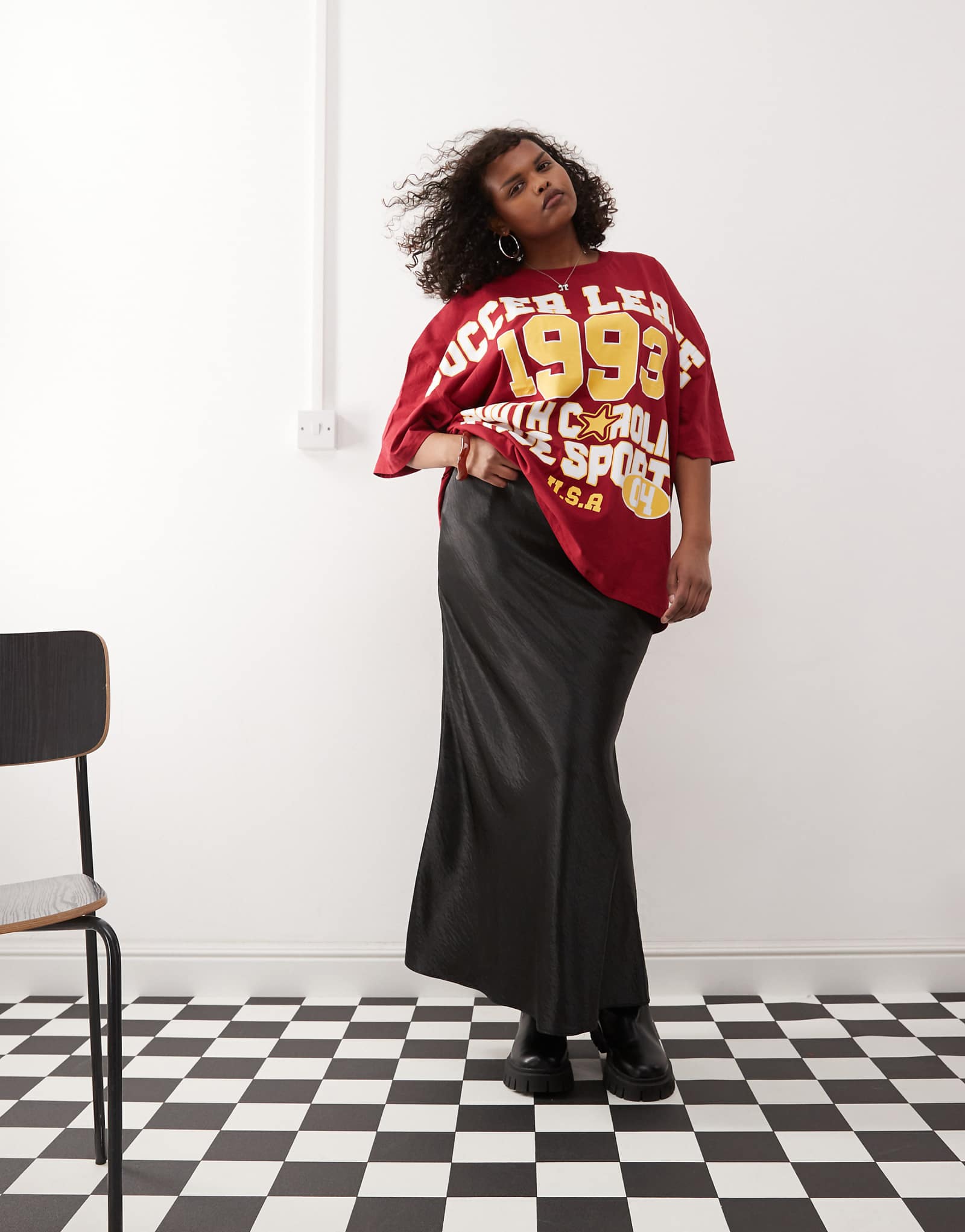 Атласная юбка-макси-комбинация COLLUSION Plus черного цвета 6090₽