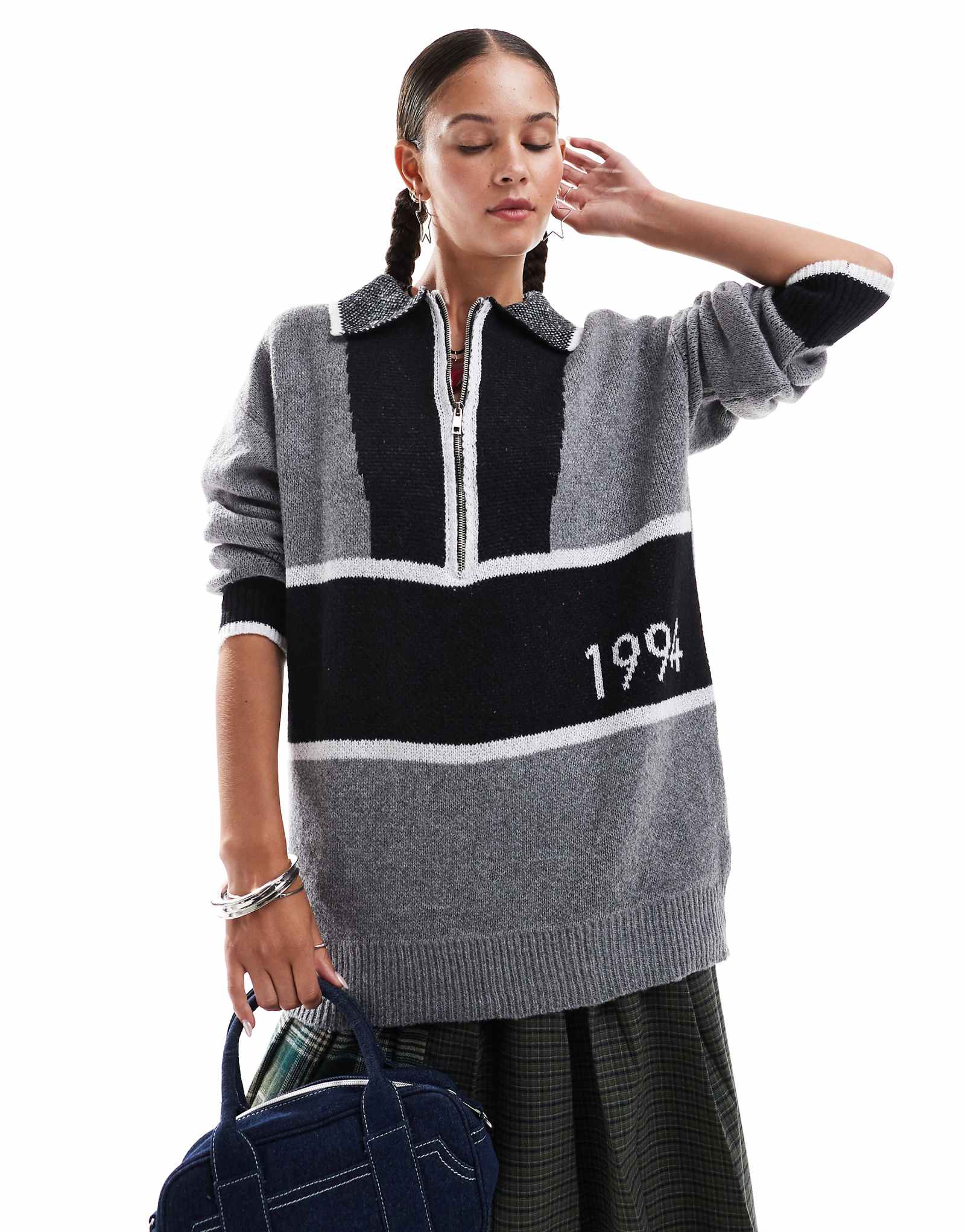 Винтажный спортивный вязаный свитер на молнии Daisy Street 6190₽