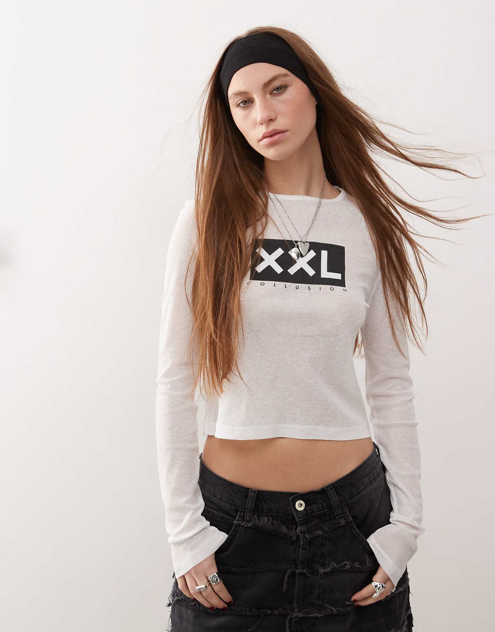 Полупрозрачная футболка COLLUSION с длинным рукавом и принтом 4090₽