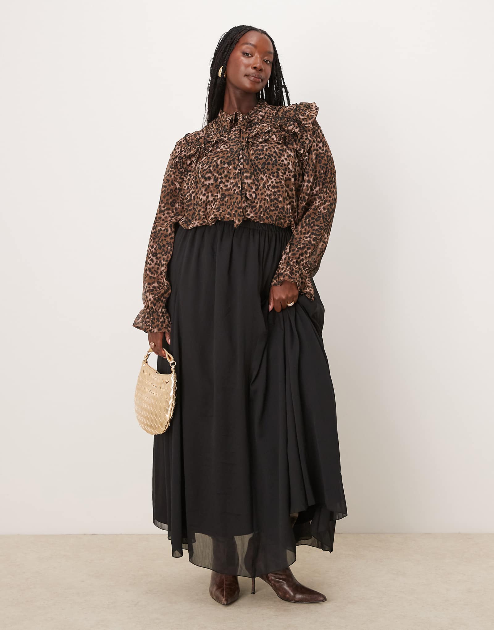 Облегающая шифоновая юбка макси-клеш ASOS DESIGN Curve черного цвета 9190₽