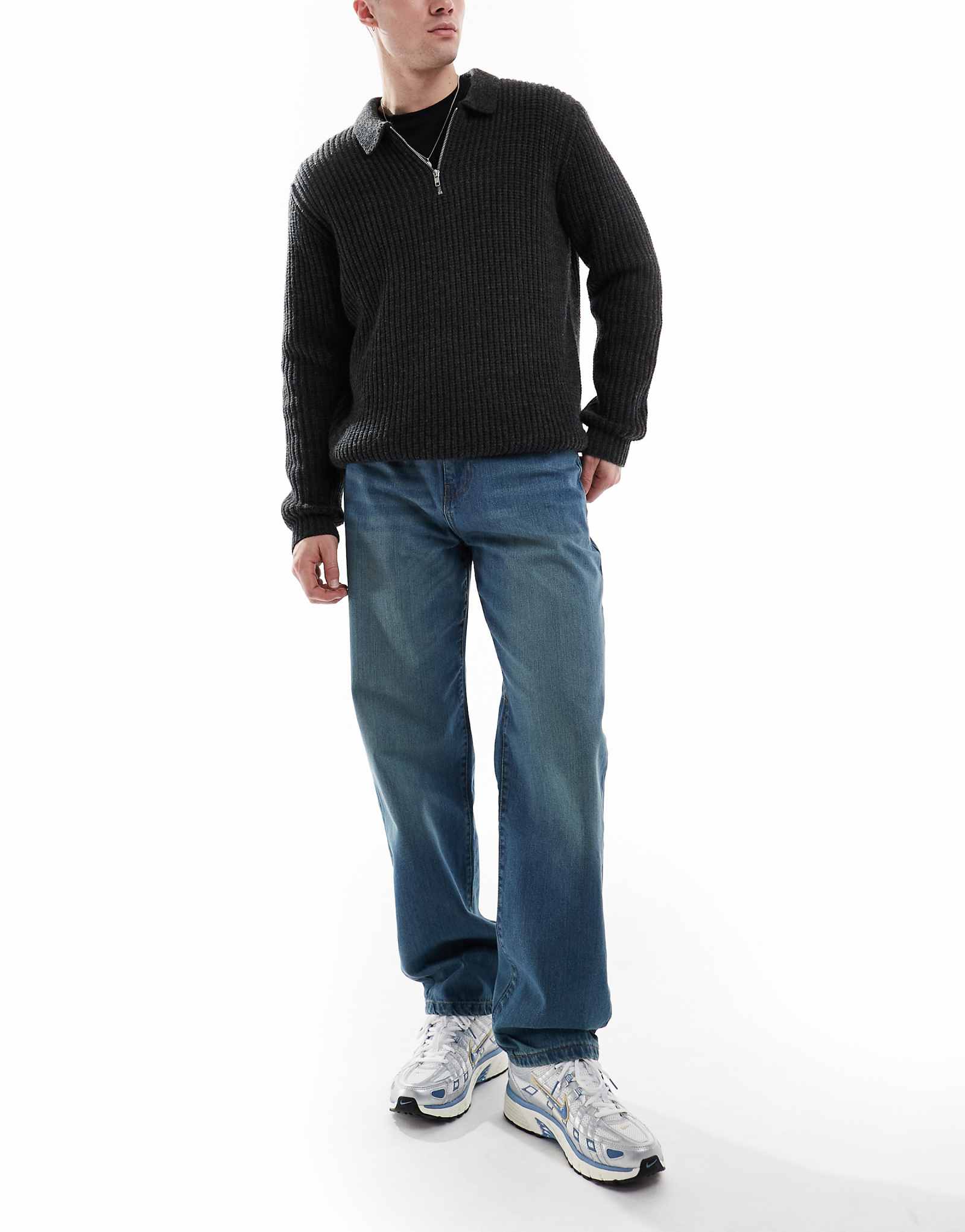 Жесткие мешковатые джинсы DTT светло-голубого винтажного оттенка 6090₽