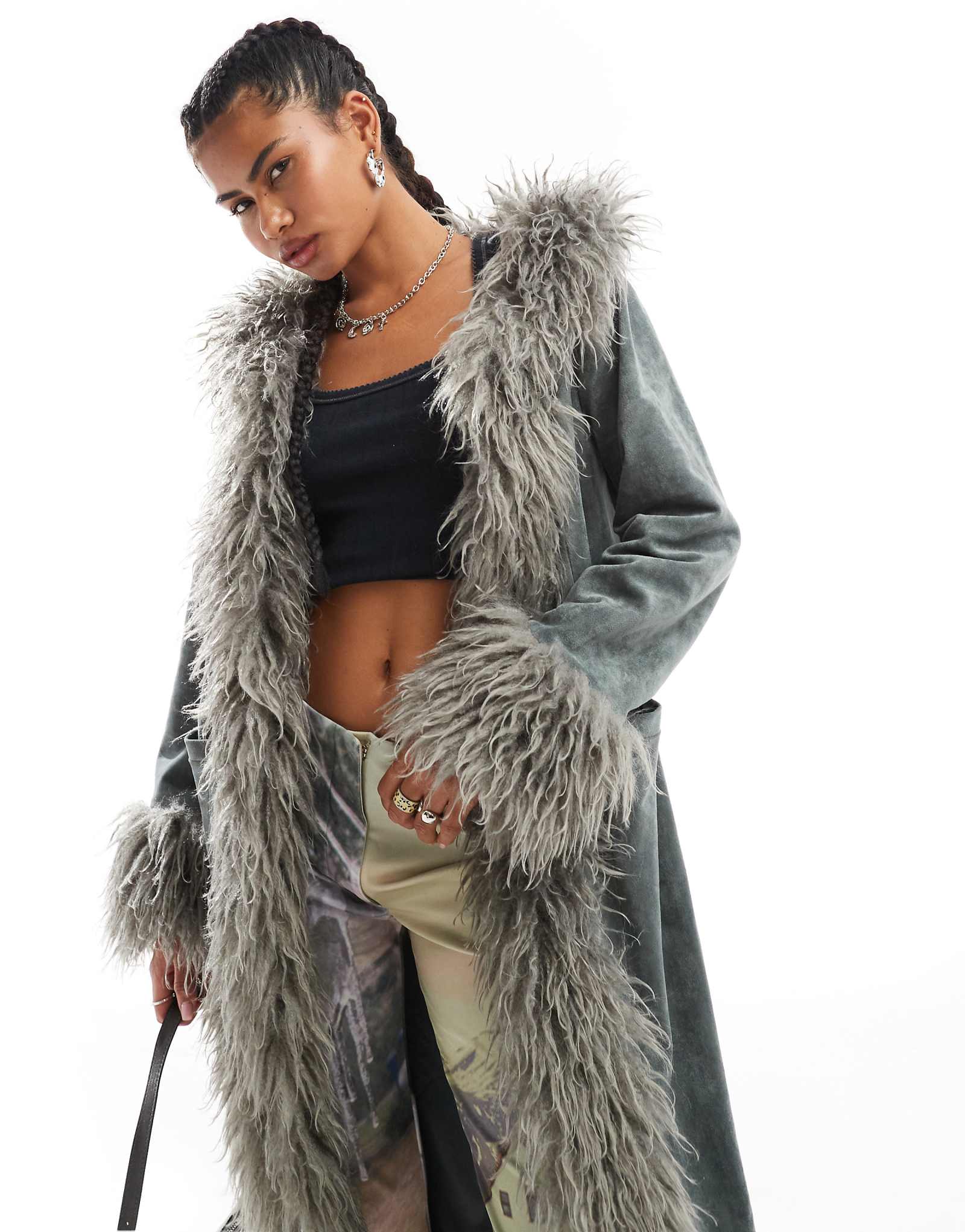 Афганское пальто из искусственной замши Daisy Street цвета древесного угля 24290₽