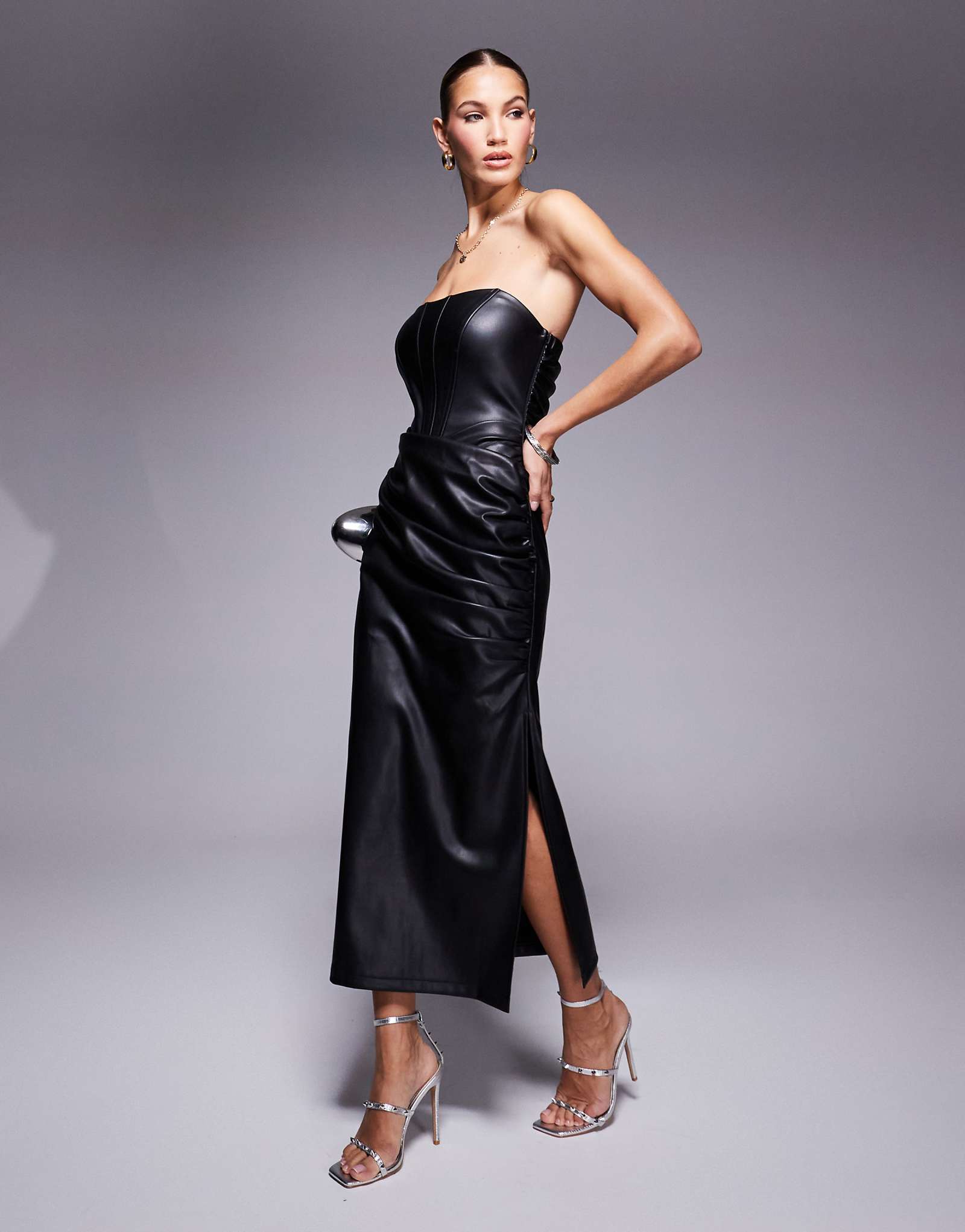 Платье мидакси с корсетом из искусственной кожи Jaded Rose черного цвета 27290₽